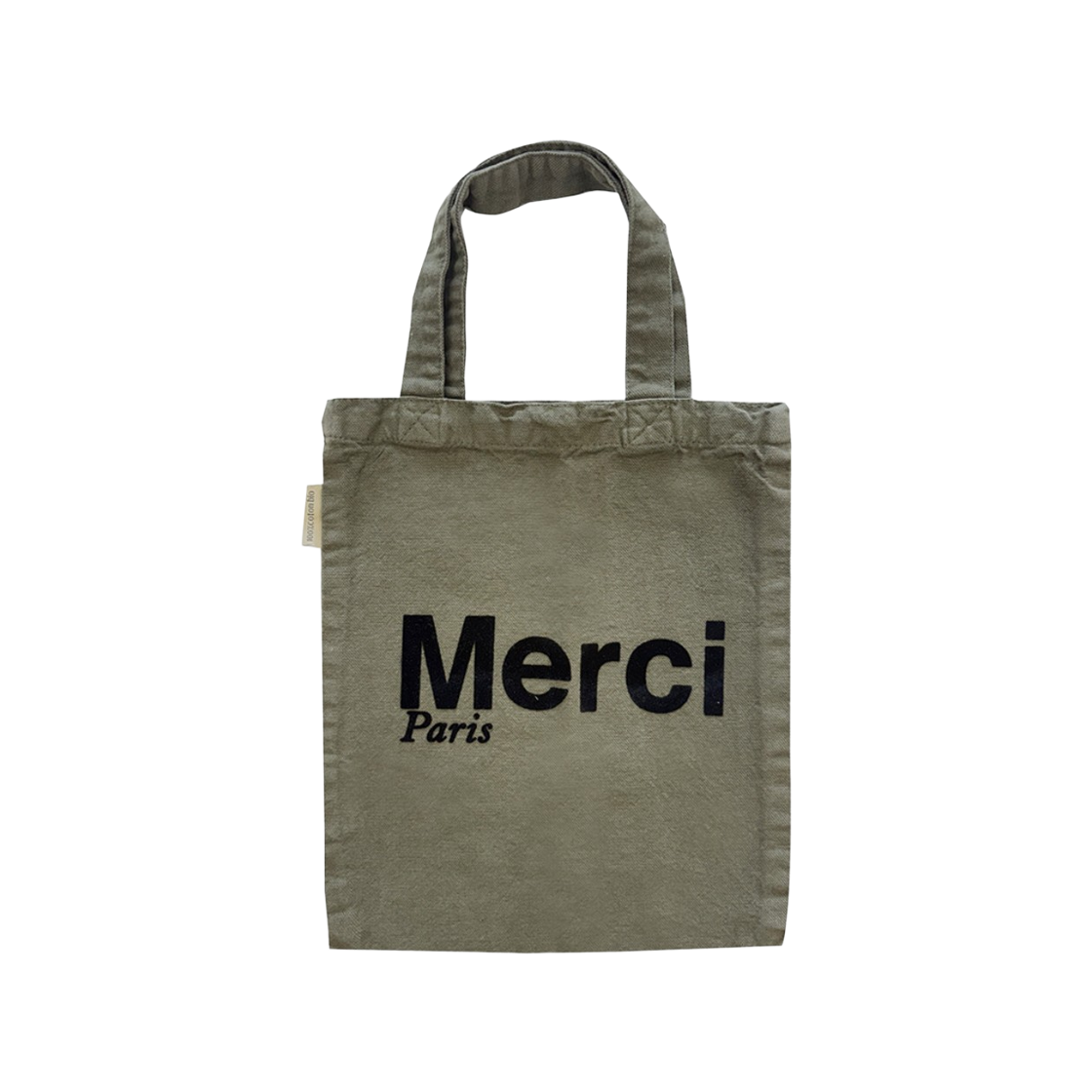 메르시 코튼 토트백 미니 카키 블랙(Merci Cotton Tote Bag Mini Khaki Black)