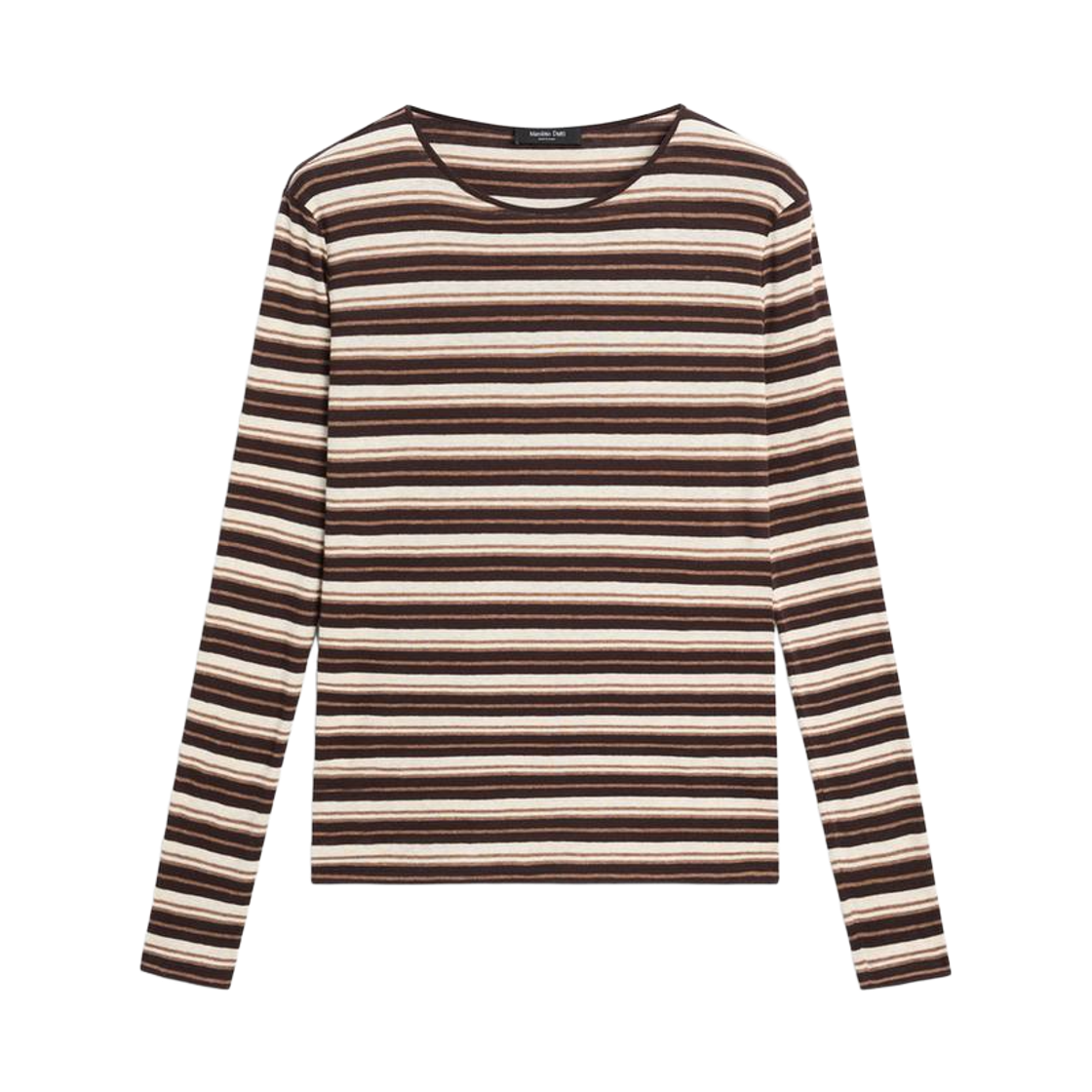 (W) 마시모두띠 스트라이프 긴팔 코튼 블렌드 티셔츠 브라운((W) Massimo Dutti Cotton Blend Striped Long Sleeve T-Shirt Brown)