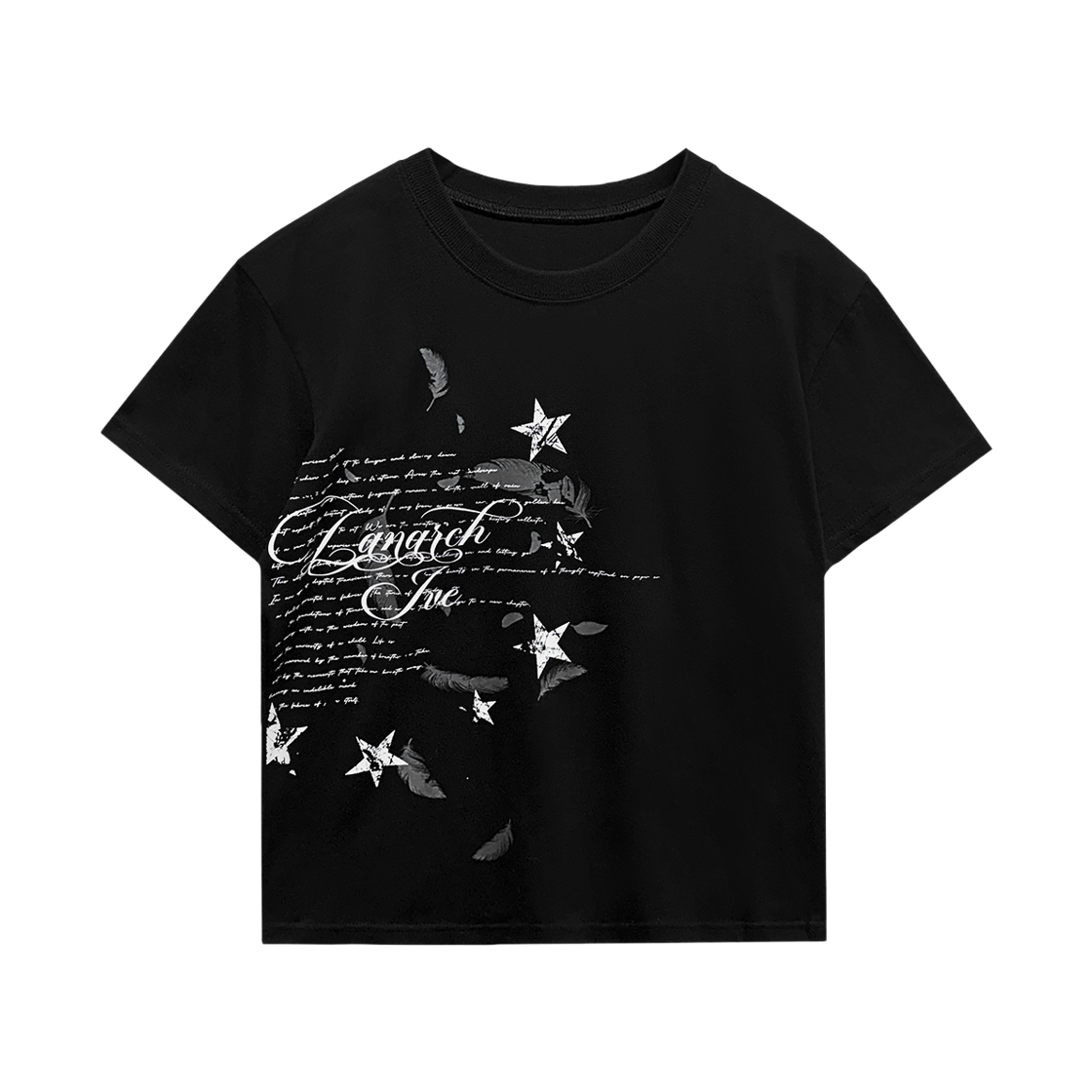 랜 아카이브 0096 스타 페더 그래픽 슬림 티셔츠 - 블랙(LAN ARCHIVE 0096 Star Feather Graphic Slim T-Shirt - Black)