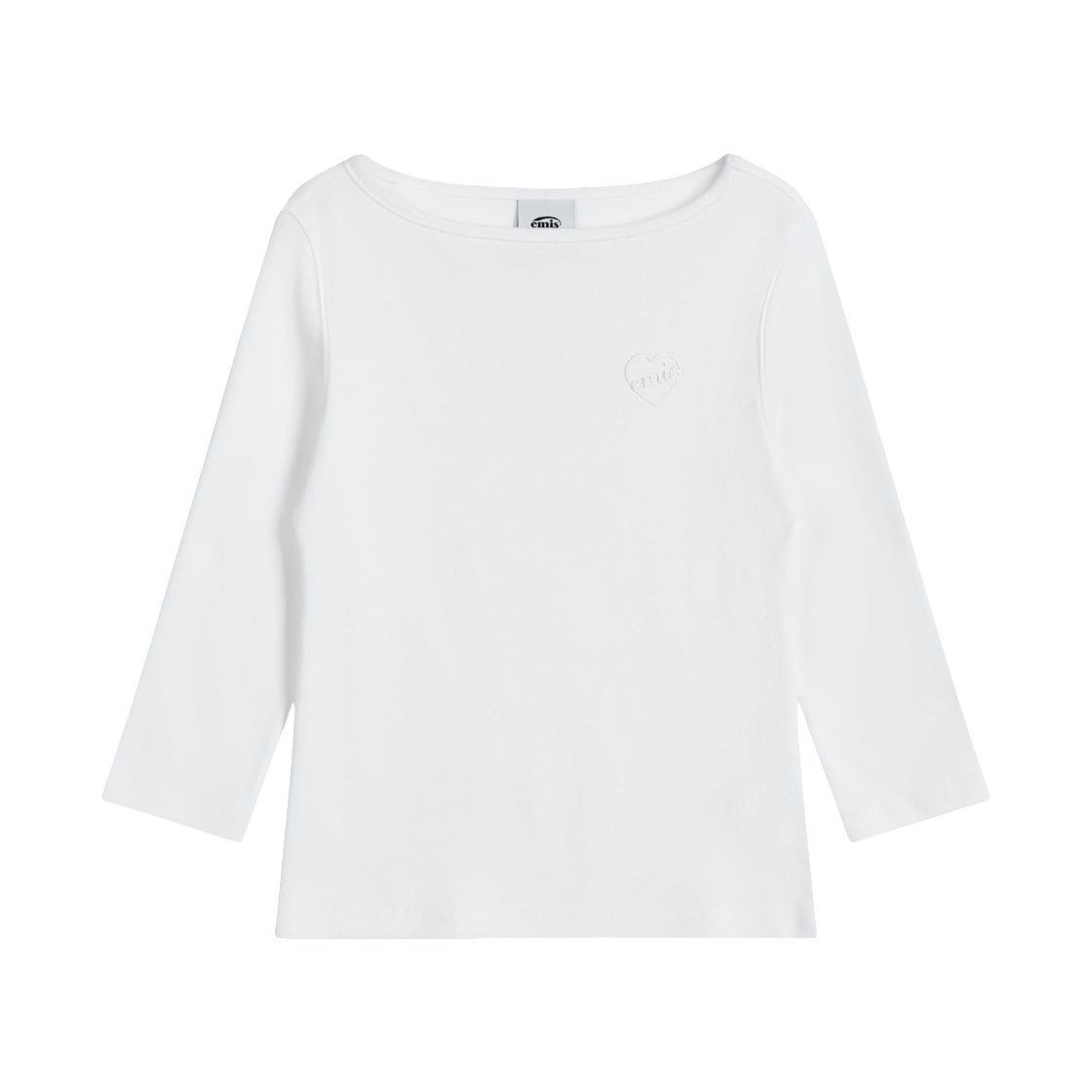 (W) 이미스 보트넥 3/4 슬리브 티셔츠 화이트((W) Emis Boat Neck 3/4 Sleeve T-Shirt White) - 1
