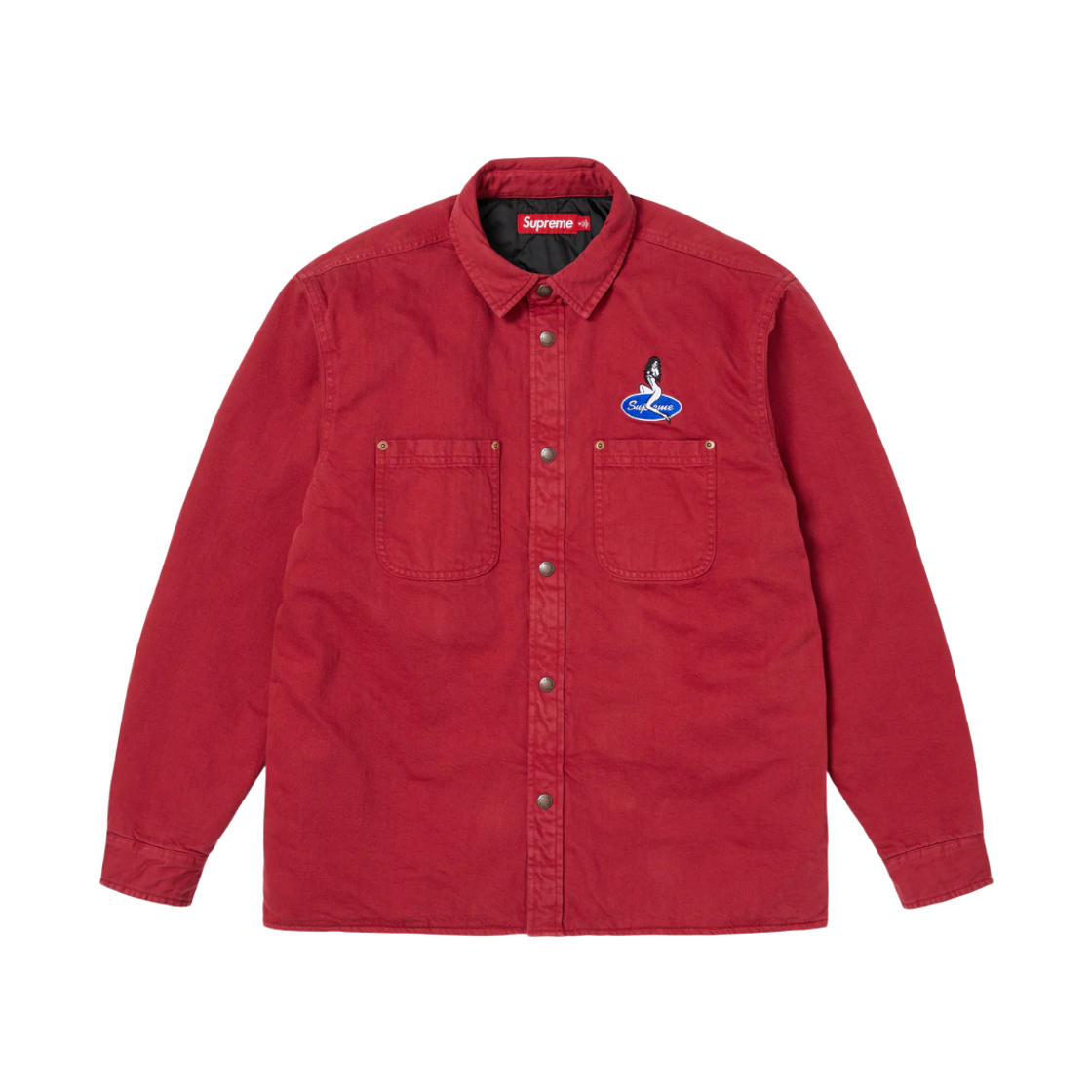 - Supreme Quilted Lined Denim Snap Shirt Red - 26SS