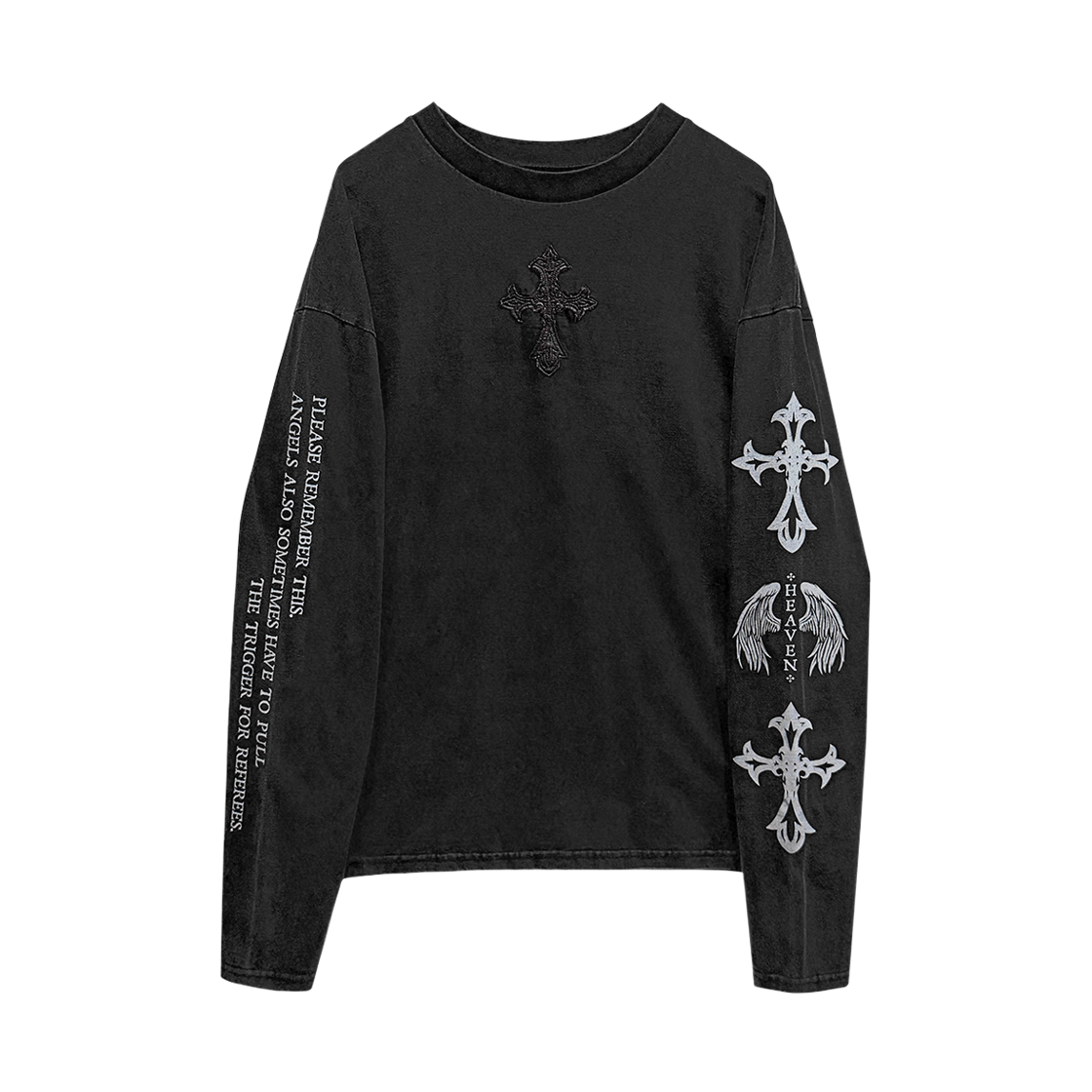 랜 아카이브 0110 엔젤 크로스 워시드 롱슬리브 - 차콜(LAN ARCHIVE 0110 Angel Cross Washed Long Sleeve - Charcoal)