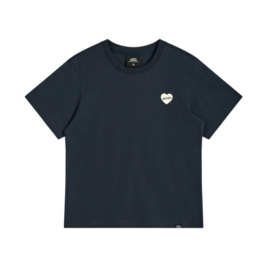 (W) 이미스 하트 러버 패치 티셔츠 네이비((W) Emis Heart Rubber Patch T-Shirt Navy) - 1