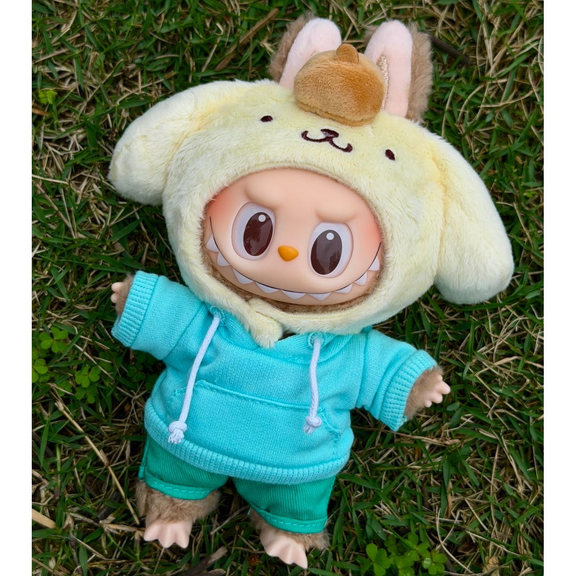 Pop Mart Labubu The Monsters x Hello Kitty And Friends Series Plush Pendant Pompompurin (Opened Case) 착용 스타일