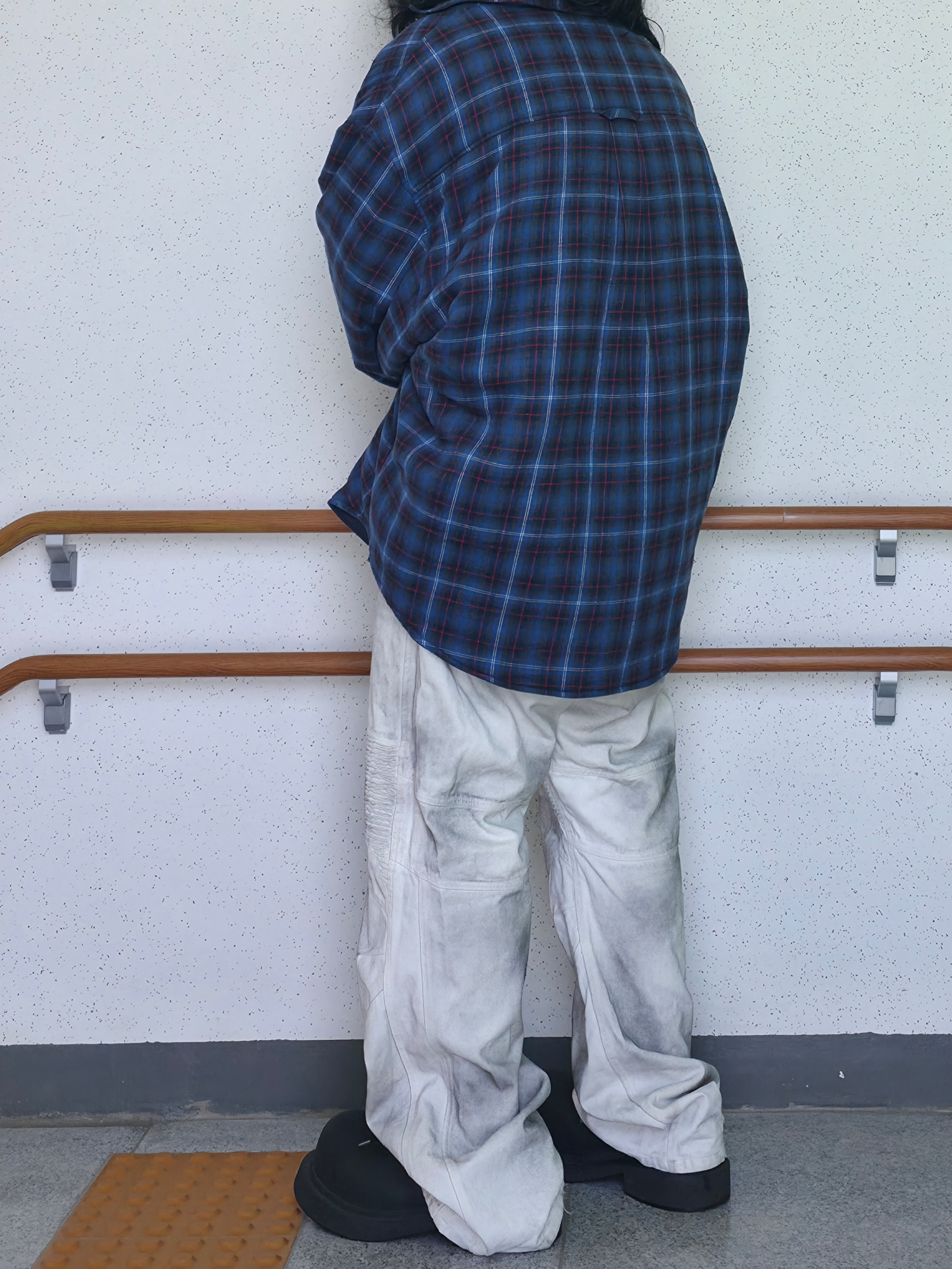 Project G/R Reversible Padded Check Shirt Navy, Balenciaga Steroid Derby Black 착용 스타일 - 1