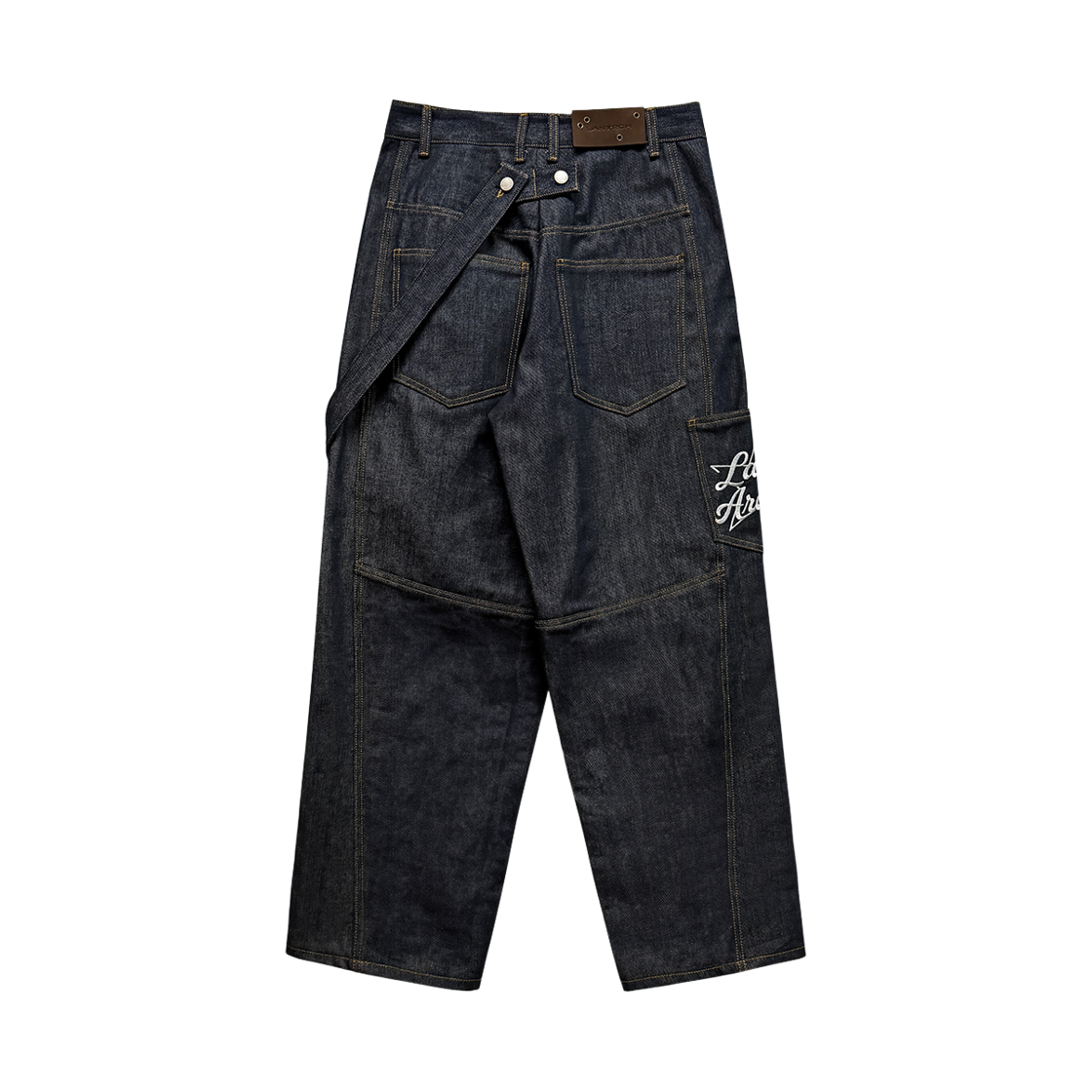 랜 아카이브 0127 사선 버튼 벨트 생지 카펜터 팬츠 - 인디고(LAN ARCHIVE 0127 Diagonal Button Belt Raw Denim Carpenter Pants – Indigo) - 2