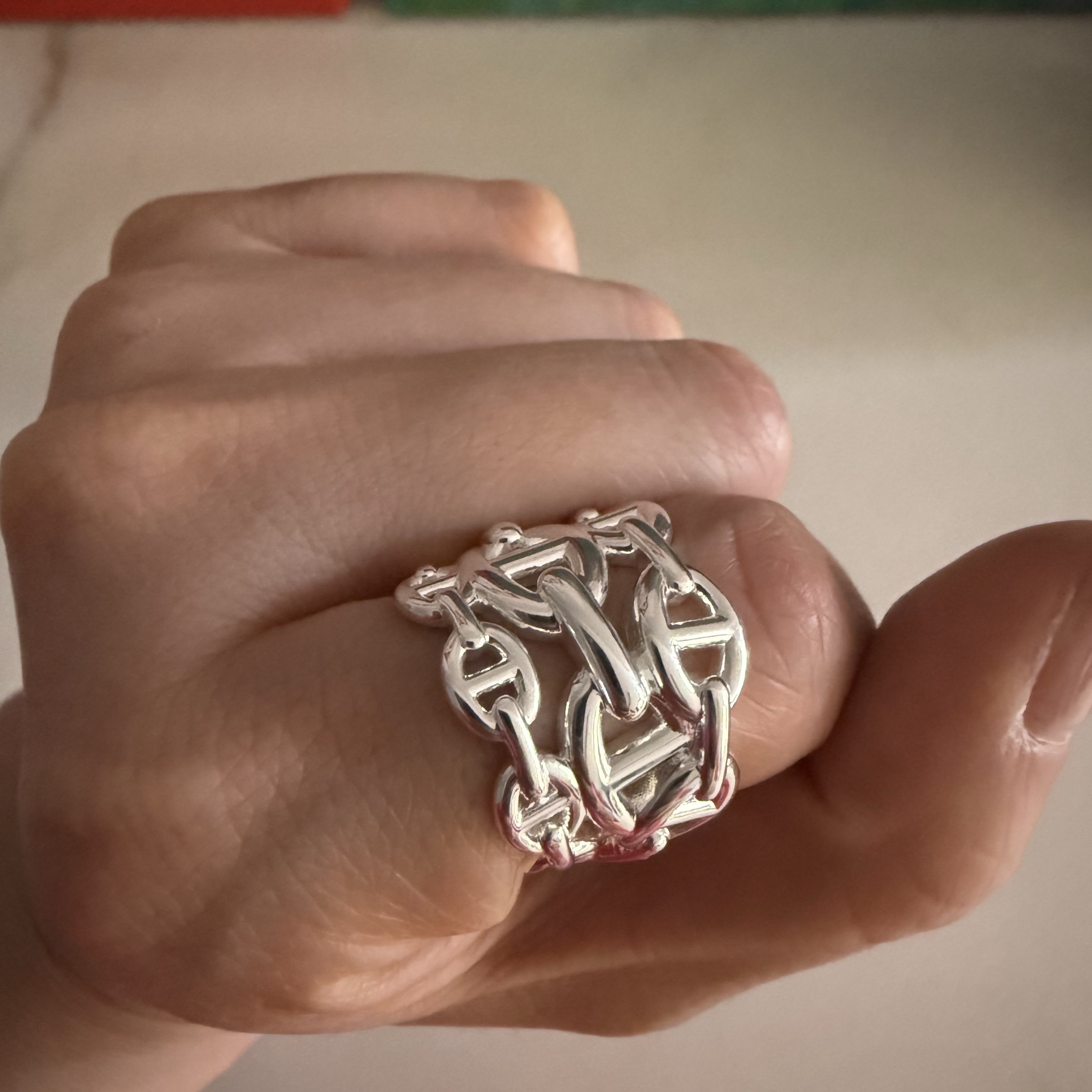 (W) Hermes Large Chaine D'Ancre Enchainee Ring Sterling Silver 착용 스타일 - 1