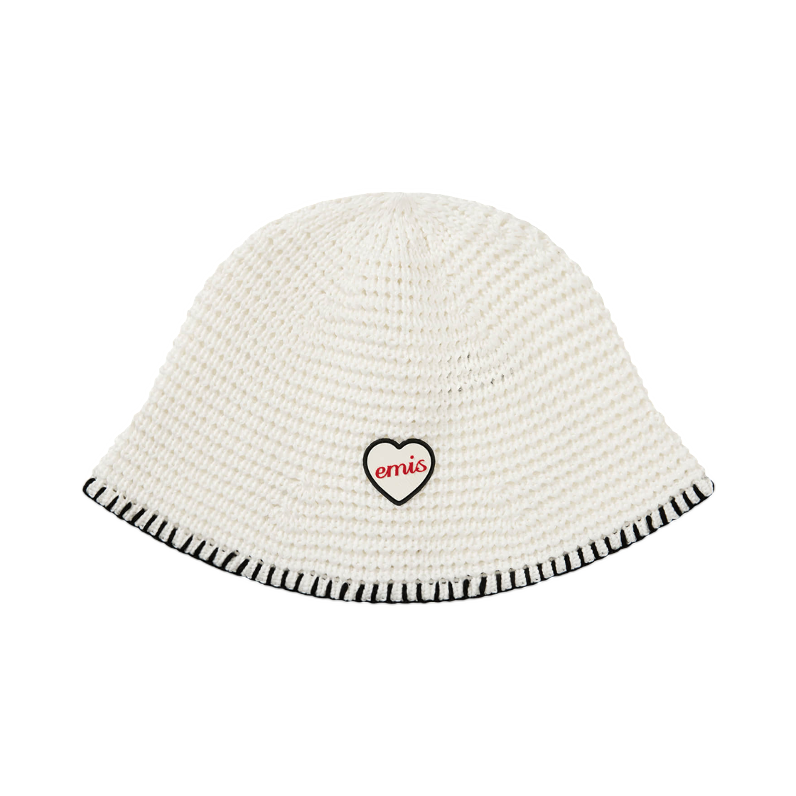 이미스 하트 러버 패치 니트 버킷햇 화이트(Emis Heart Rubber Patch Knit Bucket Hat White) - 1