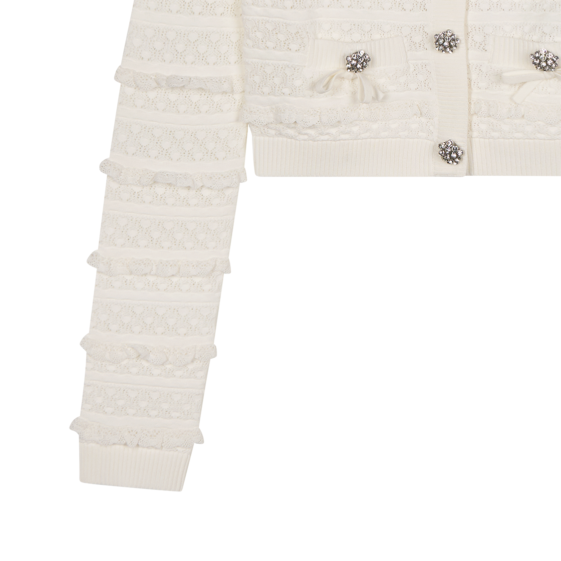 셀프 포트레이트 우먼 화이트 포인텔 디어만테 가디건 화이트 - 26SS(Self Portrait Women White Pointelle Diamante Cardigan White - 26SS) - 6
