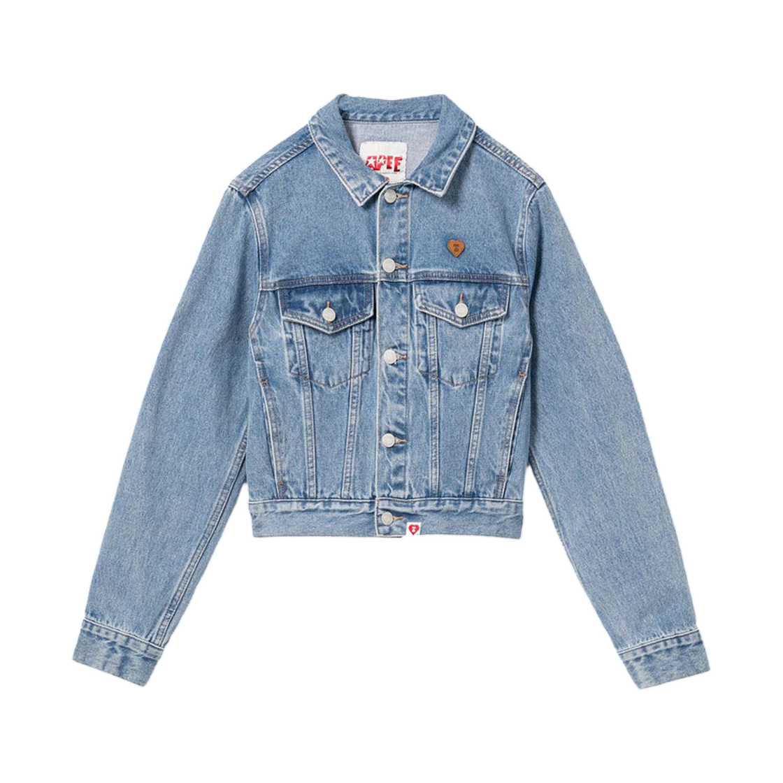 (W) 베이프 PU 뱃지 워시드 데님 자켓 인디고((W) BAPE PU Badge Washed Denim Jacket Indigo)