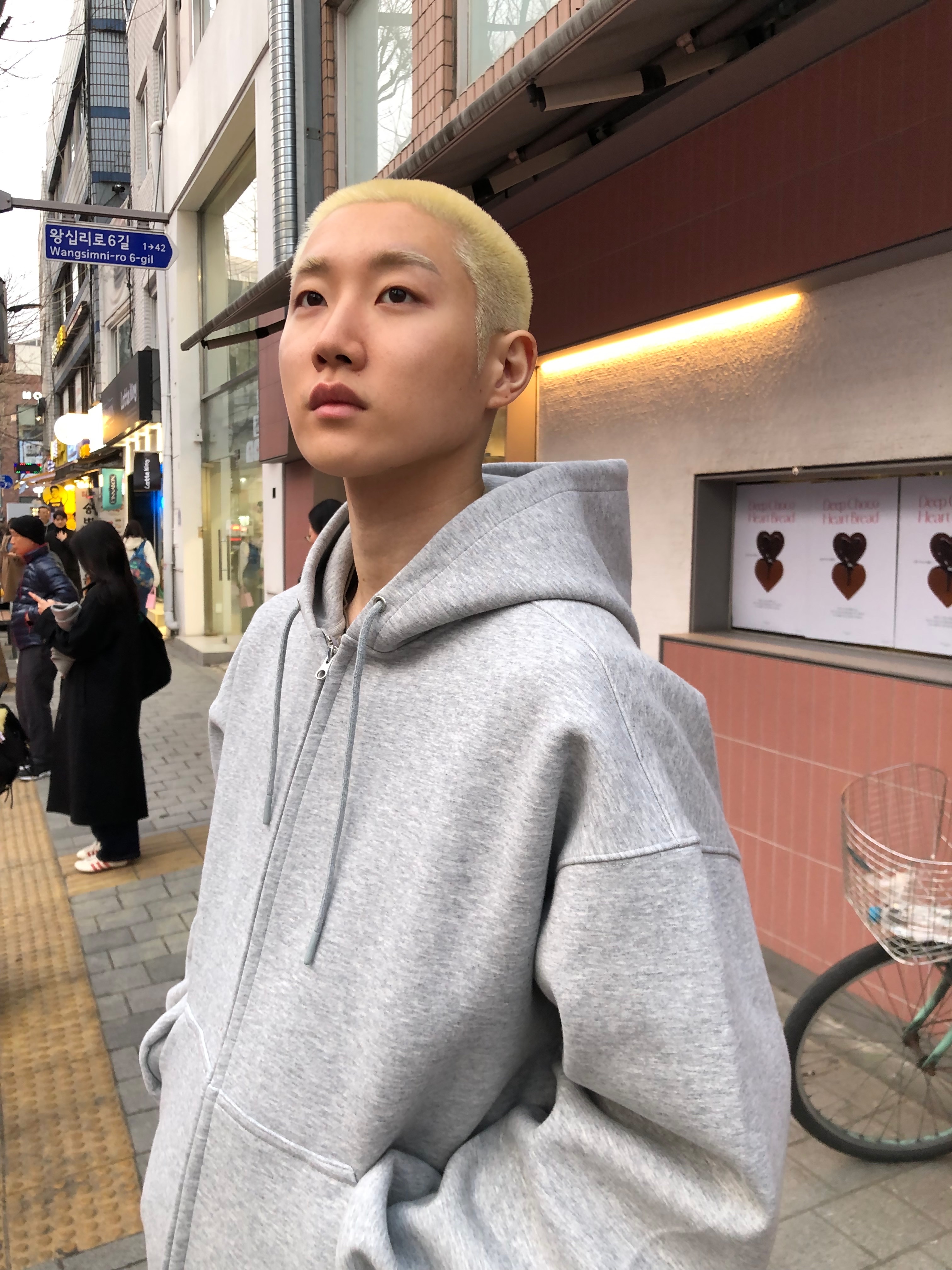 Nonnod Scuba Zip Hoodie Grey, Nonnod Scuba Pajama Pants Grey 착용 스타일 - 3