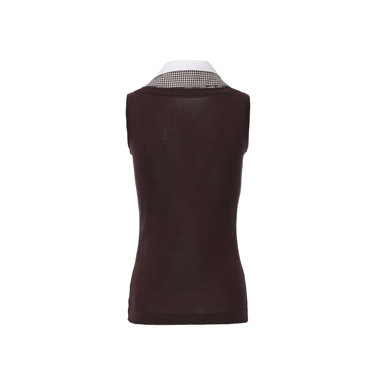 마크공 우먼 그레이 슬리브리스 니트 탑 위드 멀티 레이어 칼라 브라운 - 26SS(Markgong Women Grey Sleeveless Knit Top With Multi Layer Collar Brown - 26SS) - 2