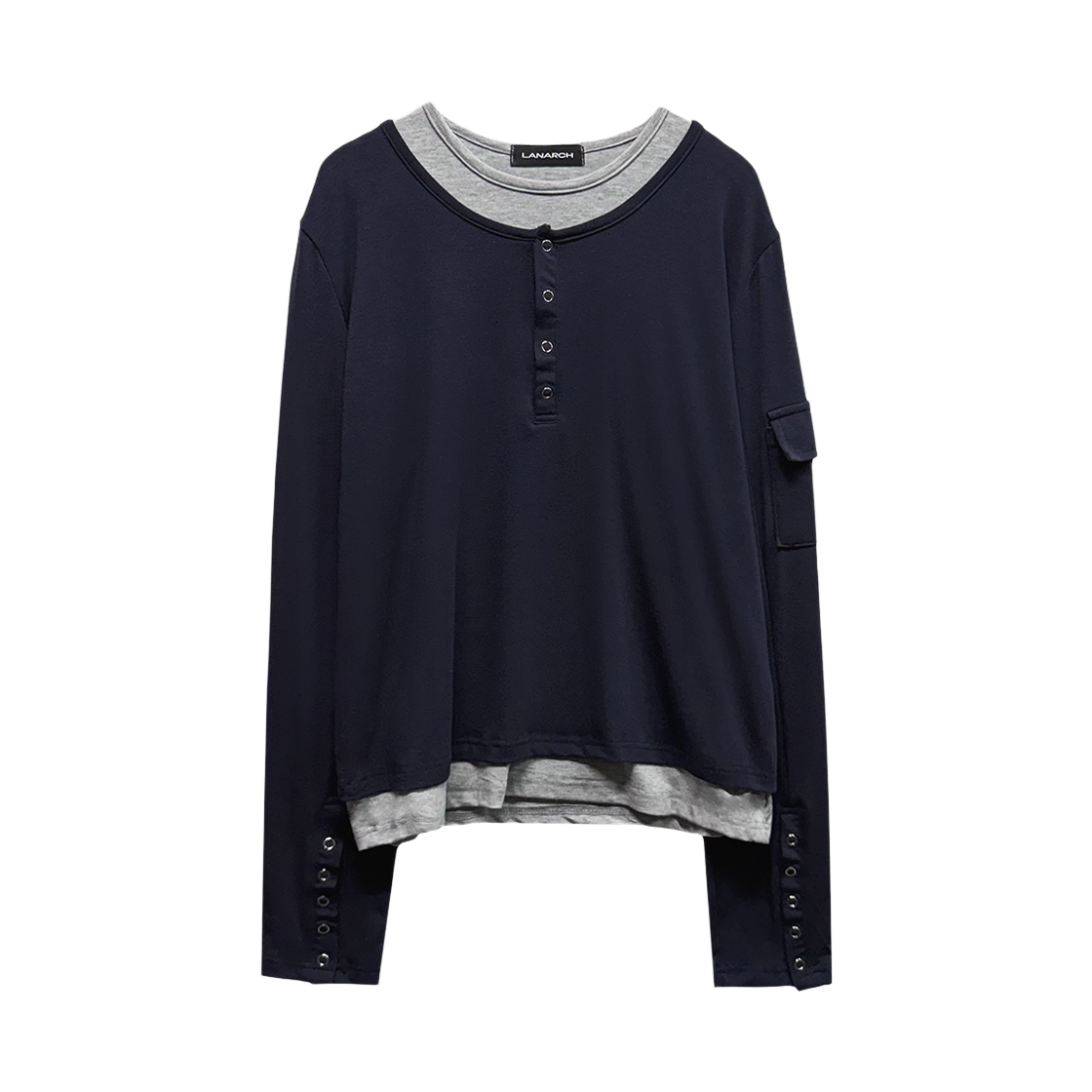 랜 아카이브 0105 레이어드 헨리넥 롱슬리브 - 네이비(LAN ARCHIVE 0105 Layered Henley Neck Long Sleeve - Navy)