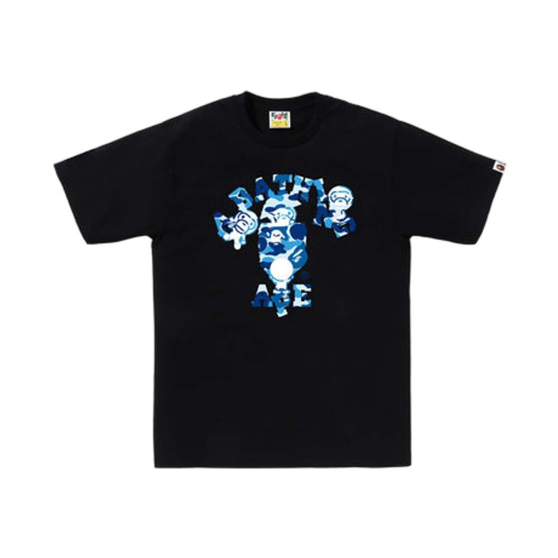 베이프 ABC 카모 컬리지 마일로 티셔츠 블랙 블루(BAPE ABC Camo College Milo T-Shirt Black Blue)