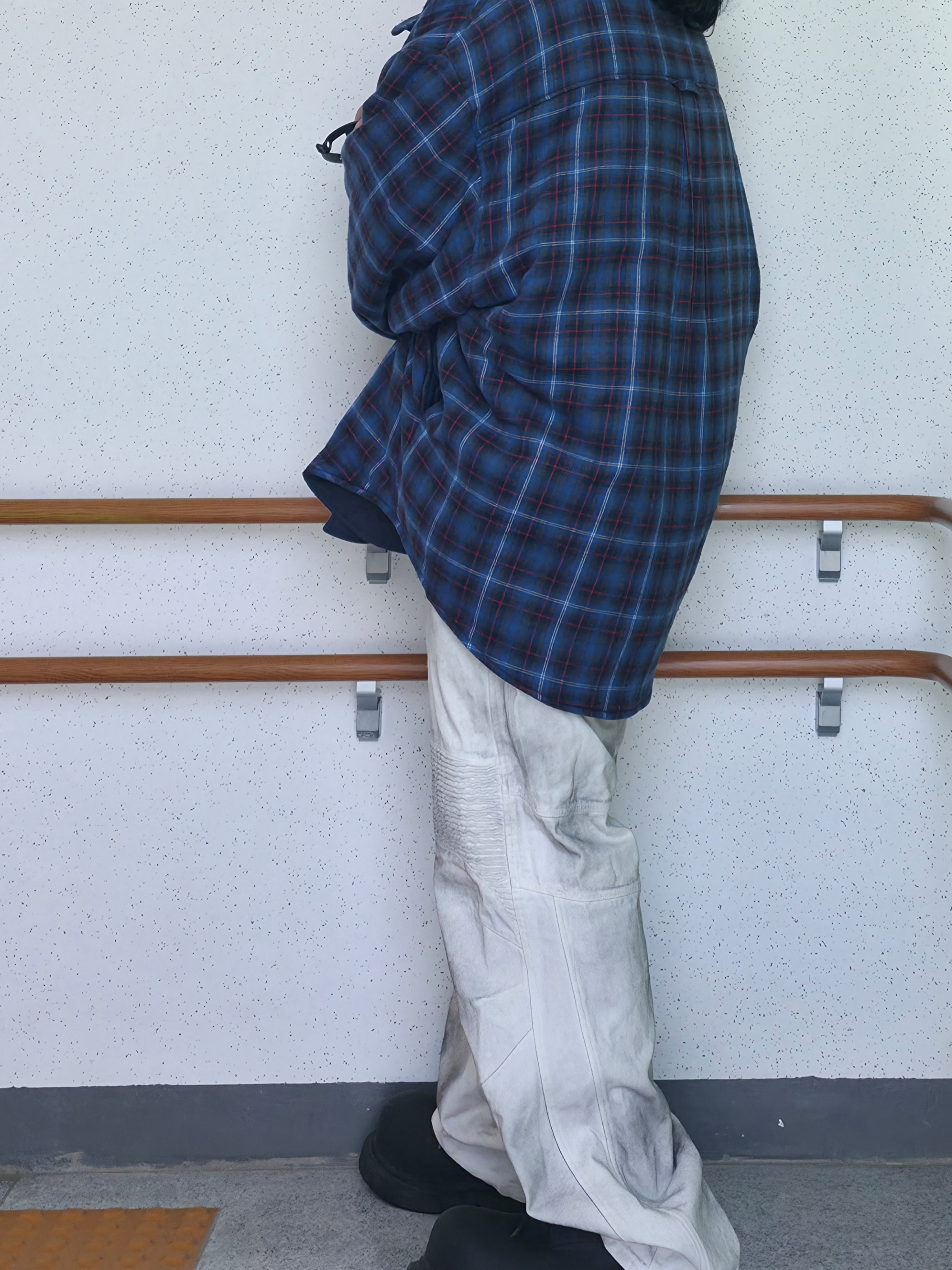 Project G/R Reversible Padded Check Shirt Navy, Balenciaga Steroid Derby Black 착용 스타일 - 2