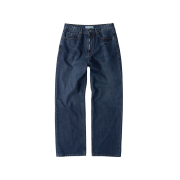 CHOWOO Loose Straight Biker Denim Pants Washed Navy