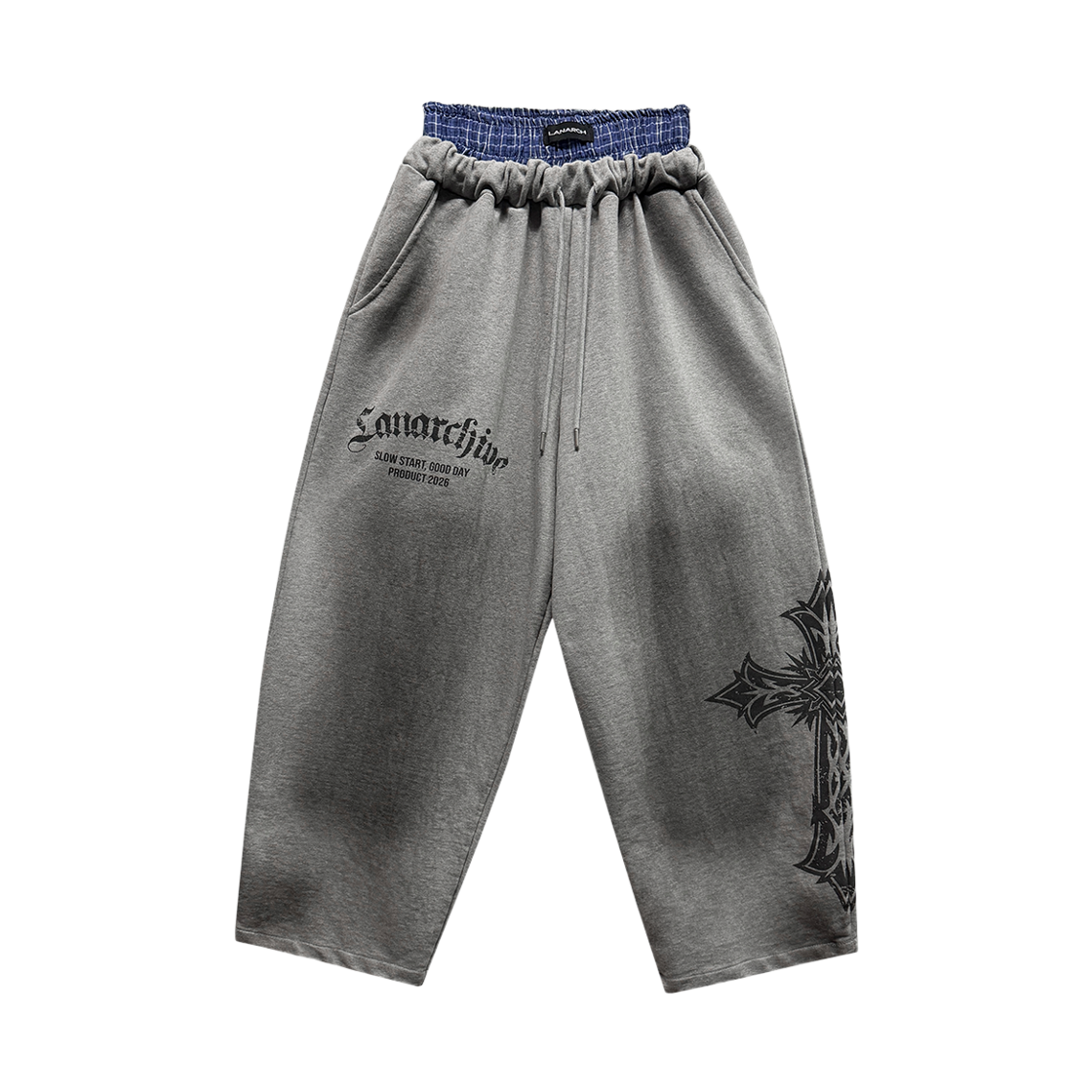 랜 아카이브 0123 새깅 밴드 와이드 스웨트 팬츠 - 그레이(LAN ARCHIVE 0123 Sagging Band Wide Sweat Pants - Gray) - 2