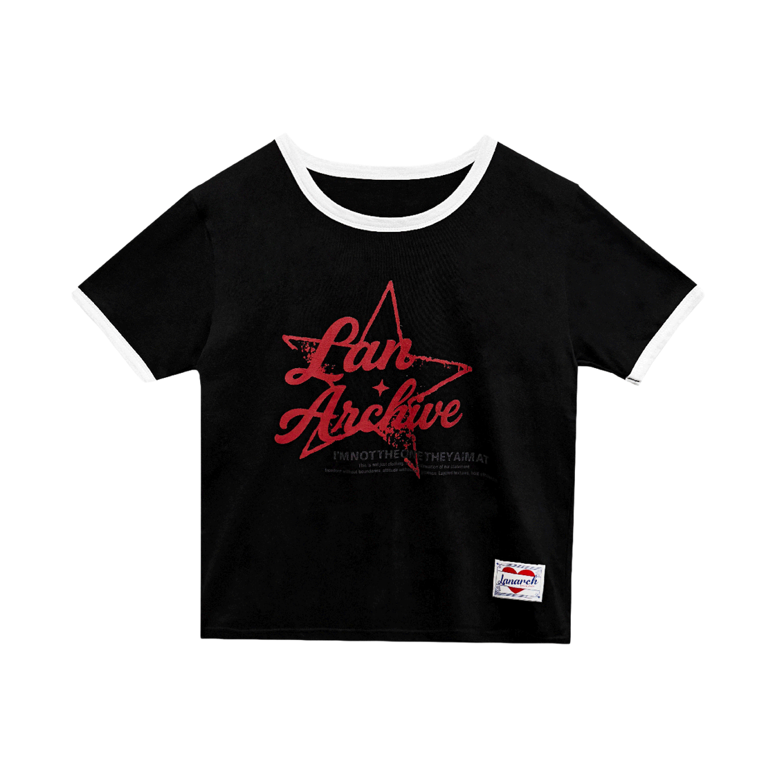랜 아카이브 0094 랜 스타 로고 링거 티셔츠 - 블랙(LAN ARCHIVE 0094 Lan Star Logo Ringer T-Shirt - Black)