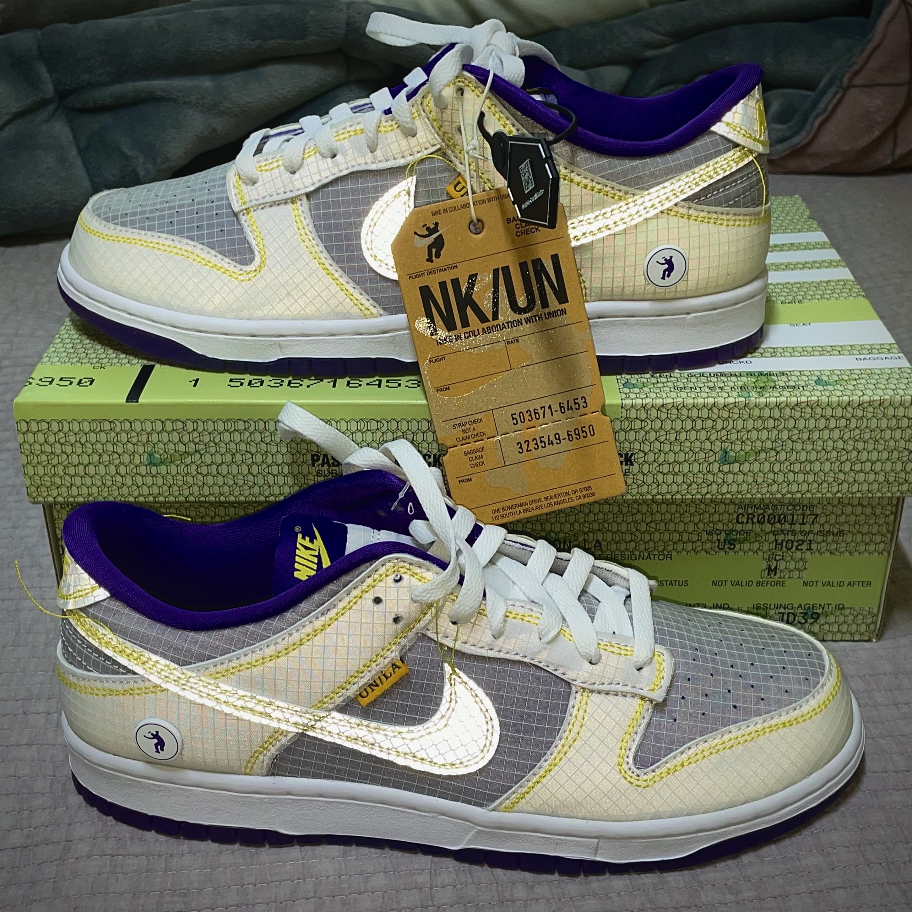 Nike x Union Dunk Low Passport Pack Court Purple White 착용 스타일 - 1