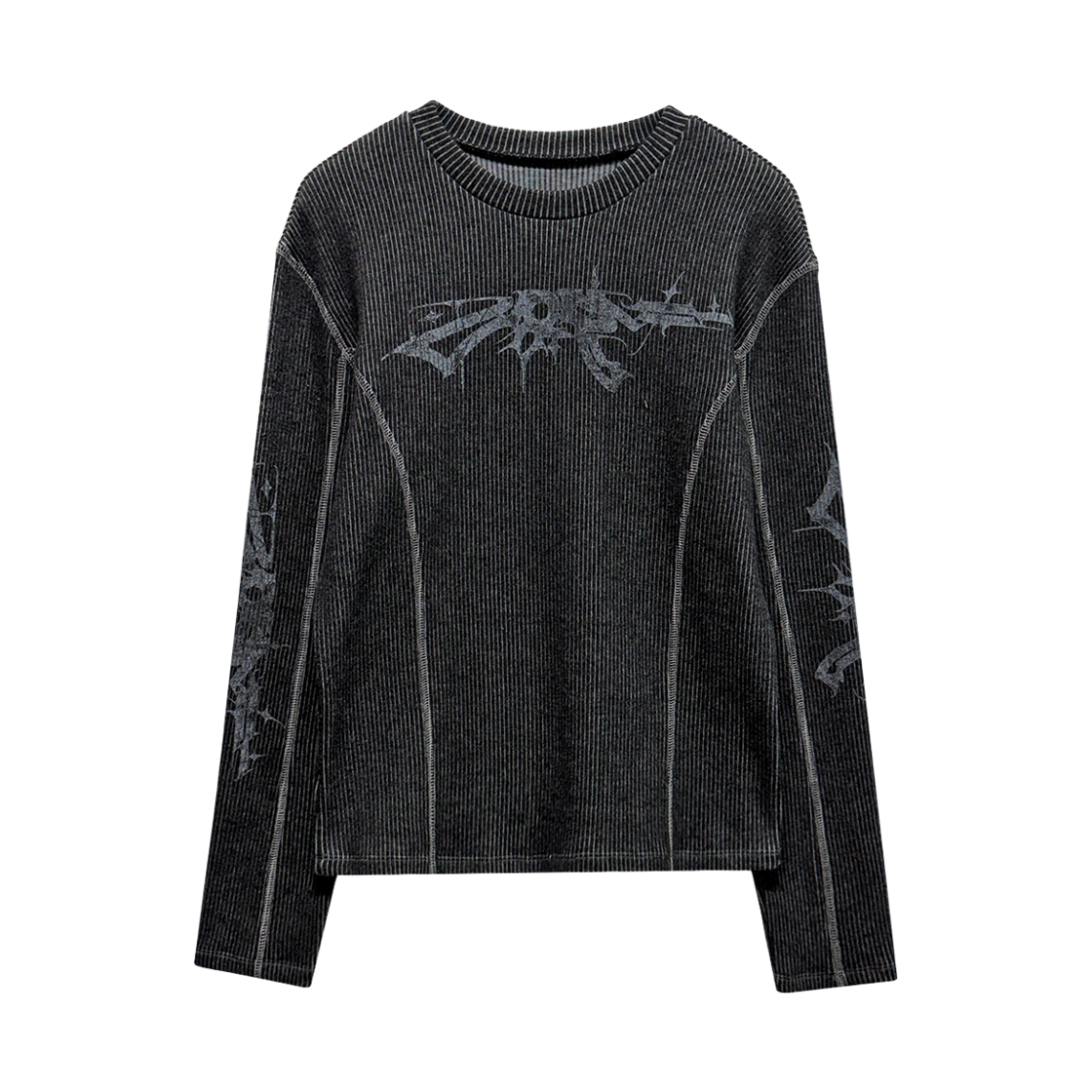 랜 아카이브 0107 건 그래픽 리브드 슬림 롱슬리브 - 차콜(LAN ARCHIVE 0107 Gun Graphic Ribbed Slim Long Sleeve - Charcoal)