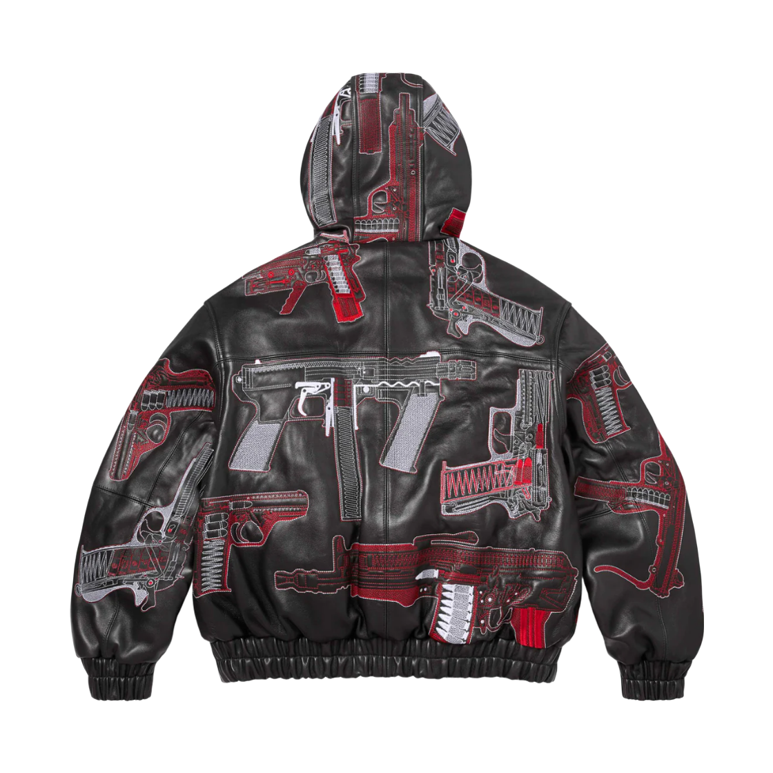 슈프림 건 자수 후드 레더 자켓 블랙 - 26SS(Supreme Guns Embroidered Hooded Leather Jacket Black - 26SS) - 3