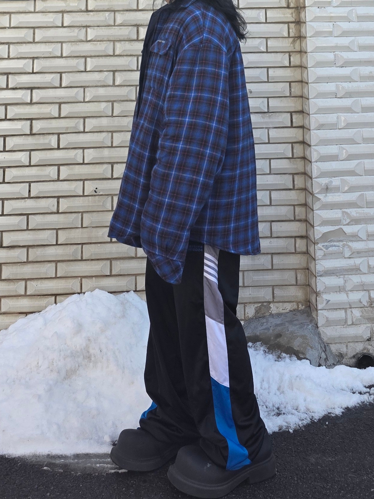 Project G/R Reversible Padded Check Shirt Navy, Balenciaga Steroid Derby Black 착용 스타일 - 2