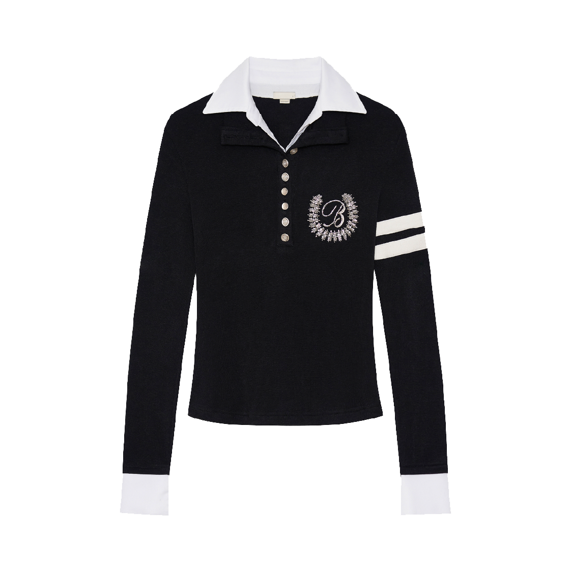 Bonnae-189 Bonnae Beaded Double Collar Top Black