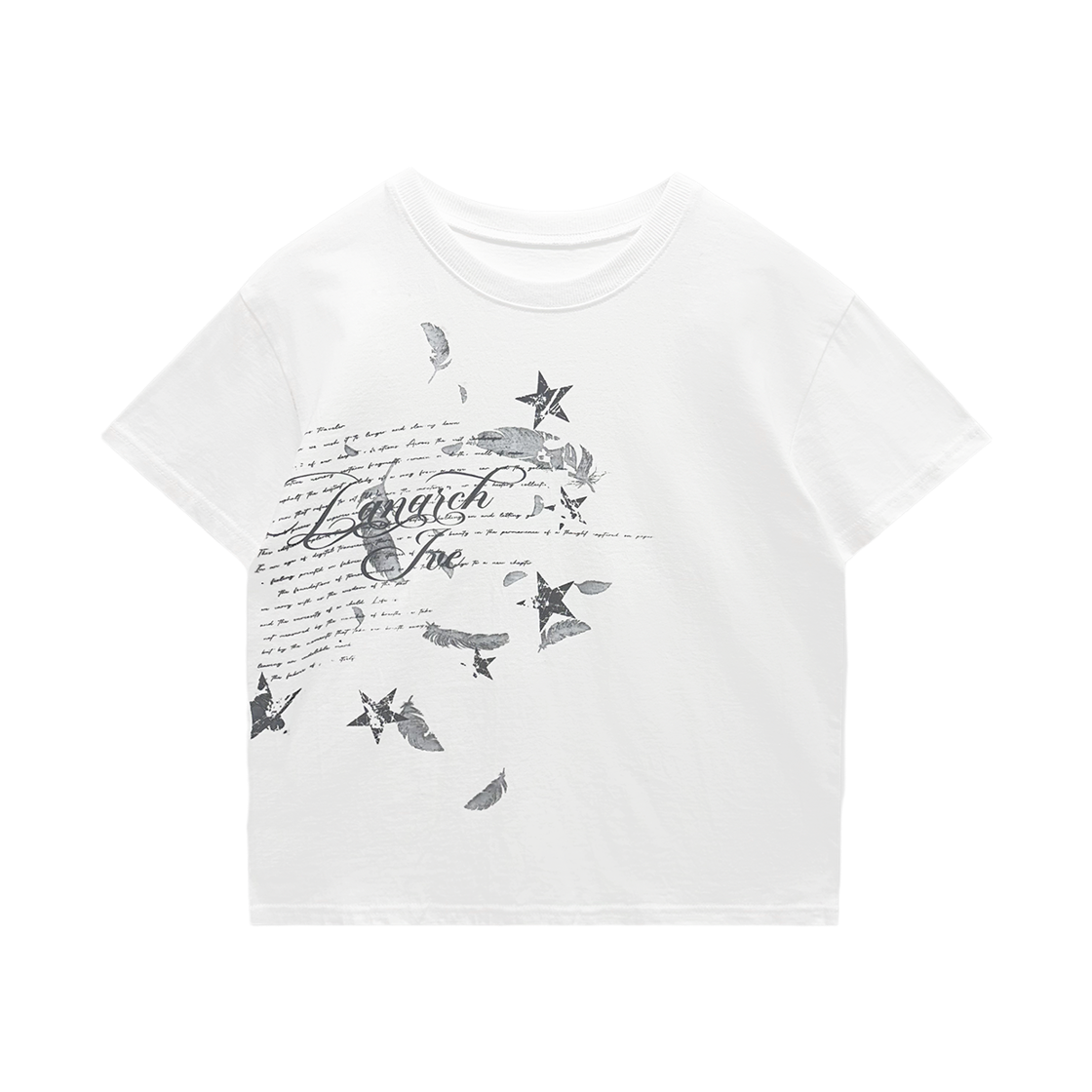 랜 아카이브 0096 스타 페더 그래픽 슬림 티셔츠 - 아이보리(LAN ARCHIVE 0096 Star Feather Graphic Slim T-Shirt - Ivory)