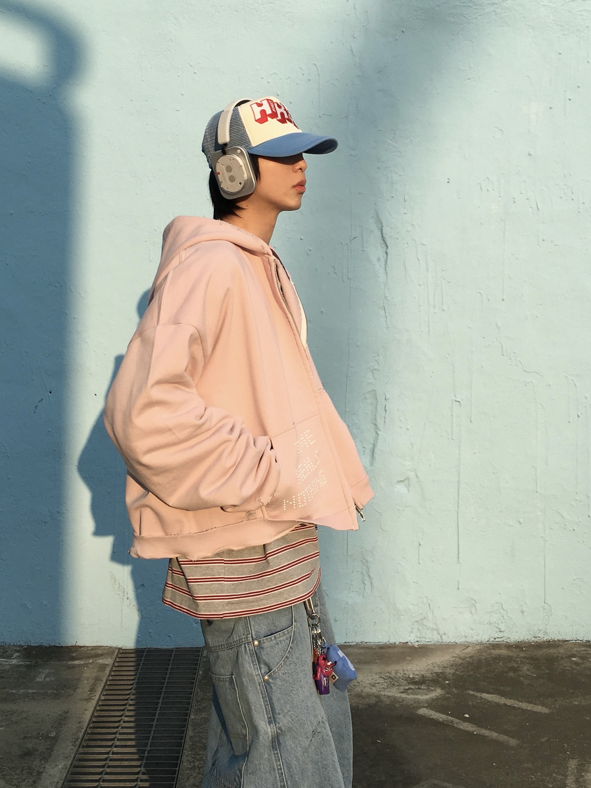 Honey Scoop House HKR Logo Trucker Cap Sky Blue, Nothing Headphone (1) White 착용 스타일 - 2