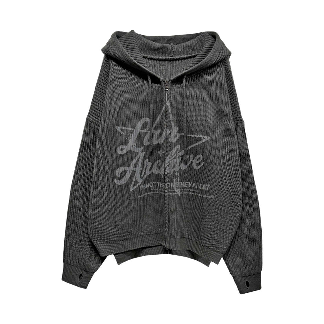 랜 아카이브 0119 스타 로고 니트 집업 후디 - 차콜(LAN ARCHIVE 0119 Star Logo Knit Zip-up Hoodie - Charcoal)
