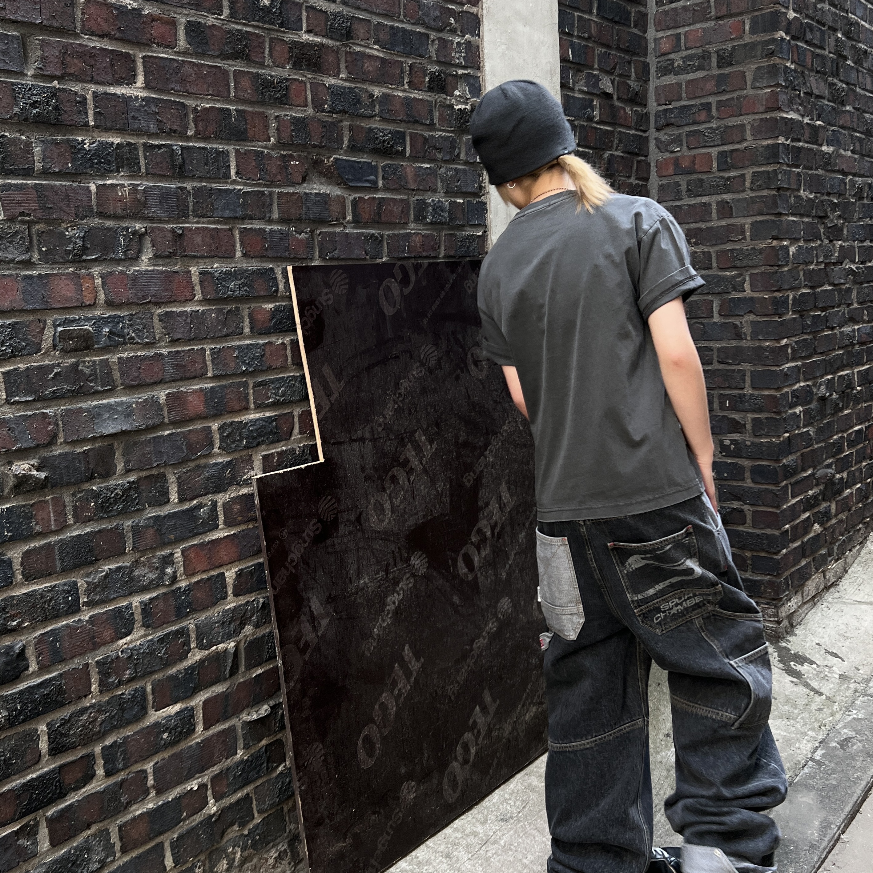 SPORT CHAMBER SC Star Carpenter Denim Pants BLACK 착용 스타일 - 2