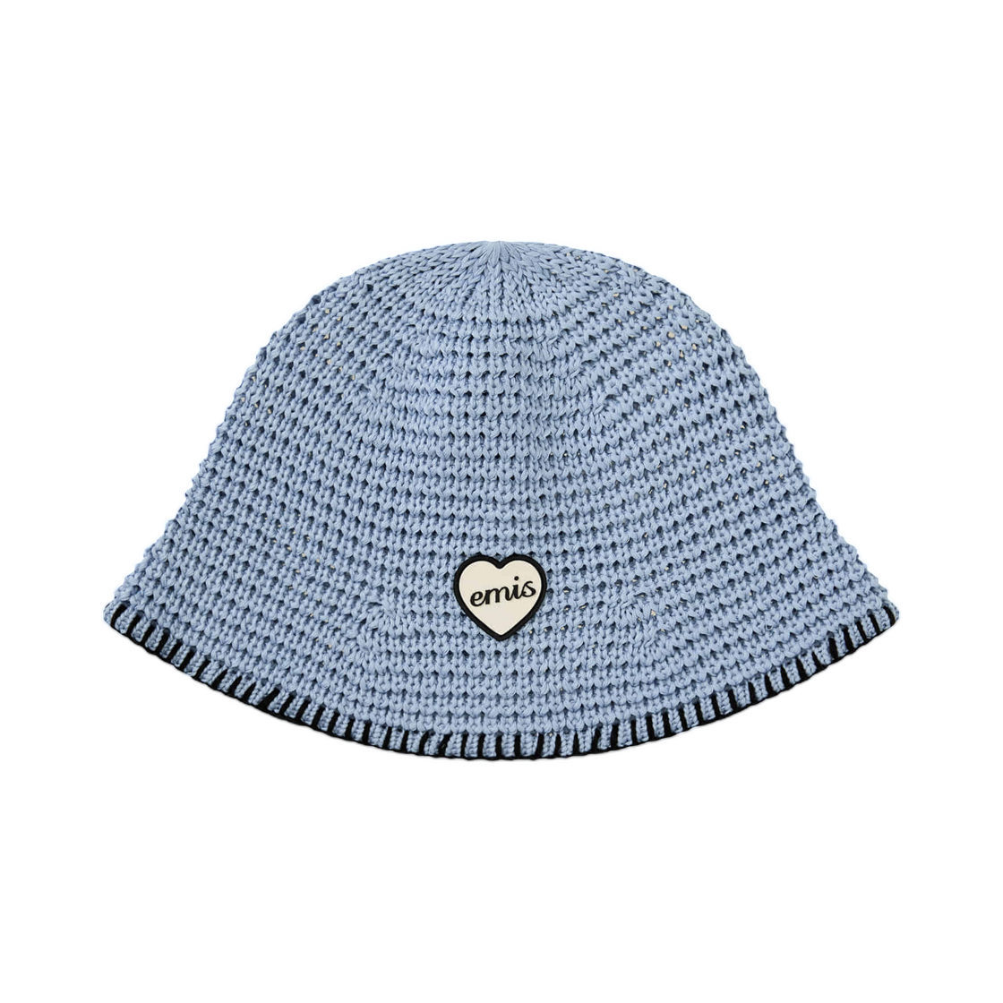 - Emis Heart Rubber Patch Knit Bucket Hat Pastel Blue