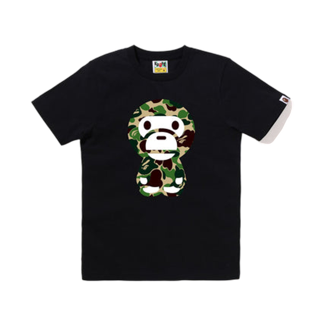 (W) 베이프 ABC 카모 빅 베이비 마일로 티셔츠 블랙 그린((W) BAPE ABC Camo Big Baby Milo T-Shirt Black Green)