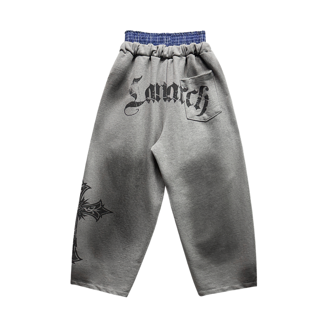 랜 아카이브 0123 새깅 밴드 와이드 스웨트 팬츠 - 그레이(LAN ARCHIVE 0123 Sagging Band Wide Sweat Pants - Gray)