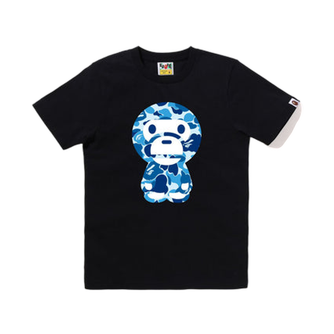 (W) 베이프 ABC 카모 빅 베이비 마일로 티셔츠 블랙 블루((W) BAPE ABC Camo Big Baby Milo T-Shirt Black Blue)