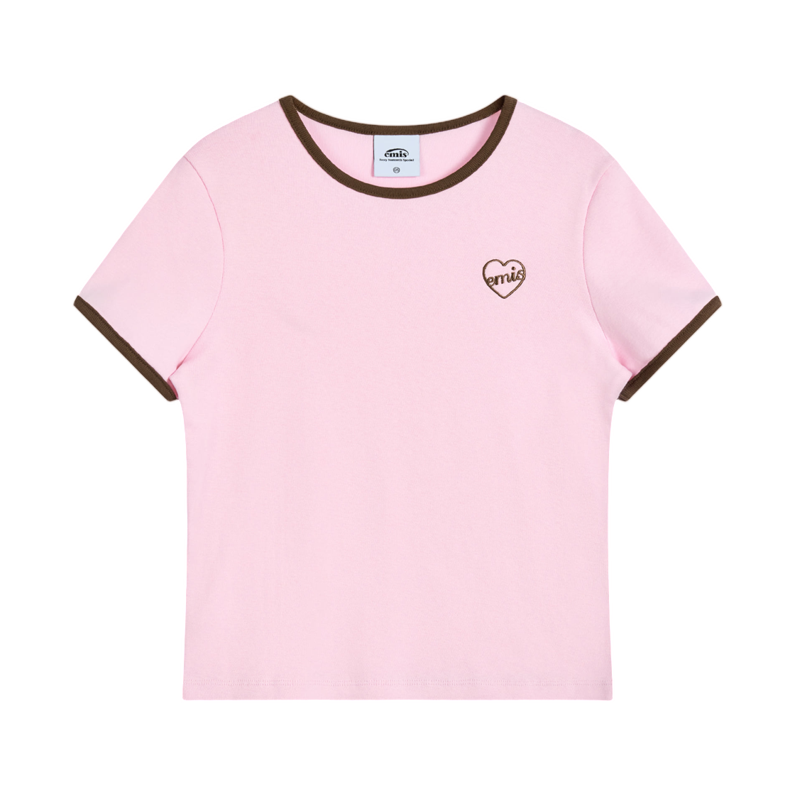 (W) 이미스 하트 로고 링거 티셔츠 핑크((W) Emis Heart Logo Ringer T-Shirt Pink) - 1