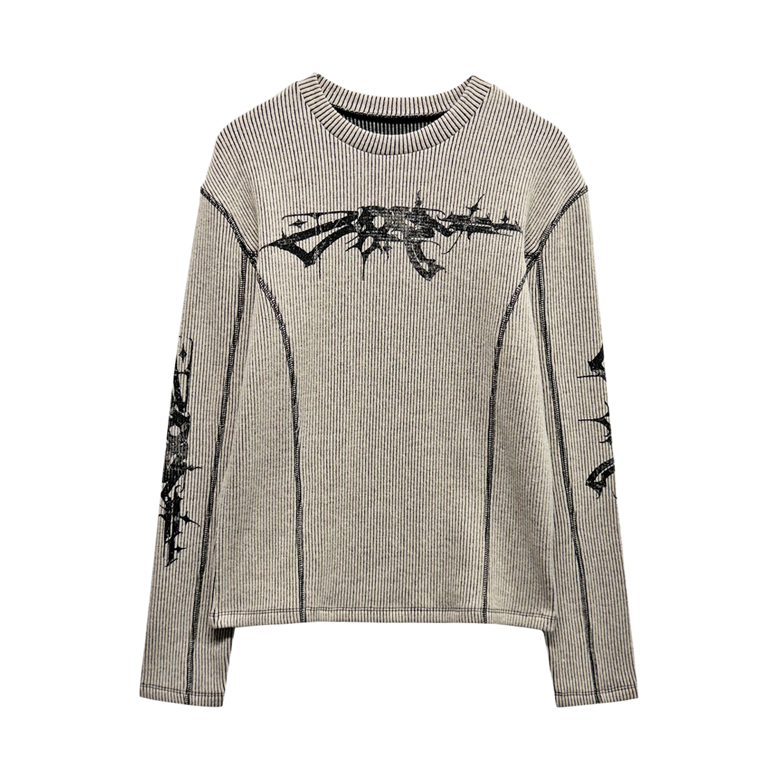 랜 아카이브 0107 건 그래픽 리브드 슬림 롱슬리브 - 베이지(LAN ARCHIVE 0107 Gun Graphic Ribbed Slim Long Sleeve - Beige)