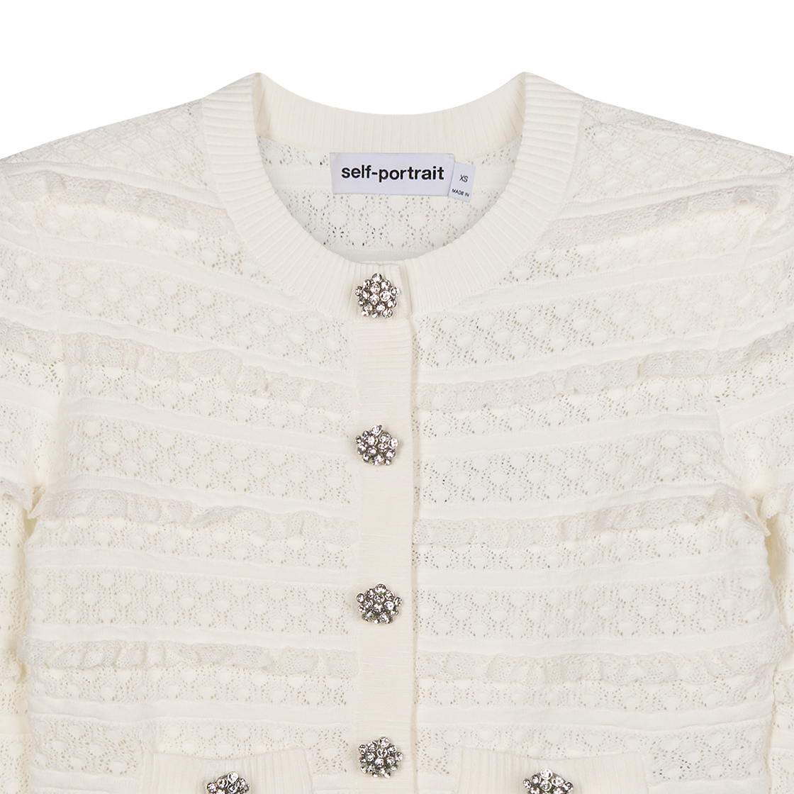 셀프 포트레이트 우먼 화이트 포인텔 디어만테 가디건 화이트 - 26SS(Self Portrait Women White Pointelle Diamante Cardigan White - 26SS) - 3