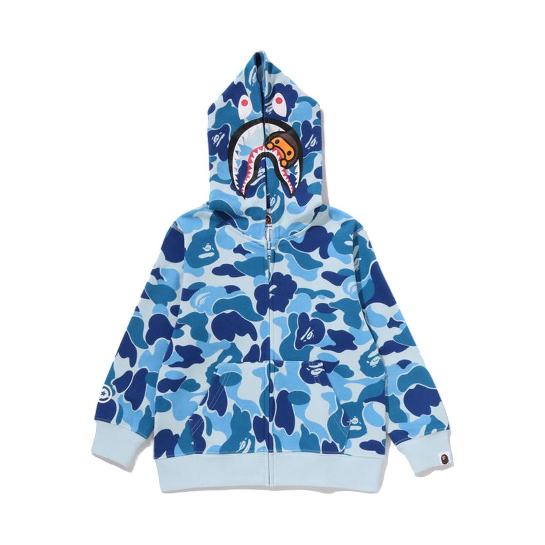 (키즈) 베이프 ABC 카모 마일로 샤크 집 후드 블루((Kids) BAPE ABC Camo Milo Shark Zip Hoodie Blue) - 1