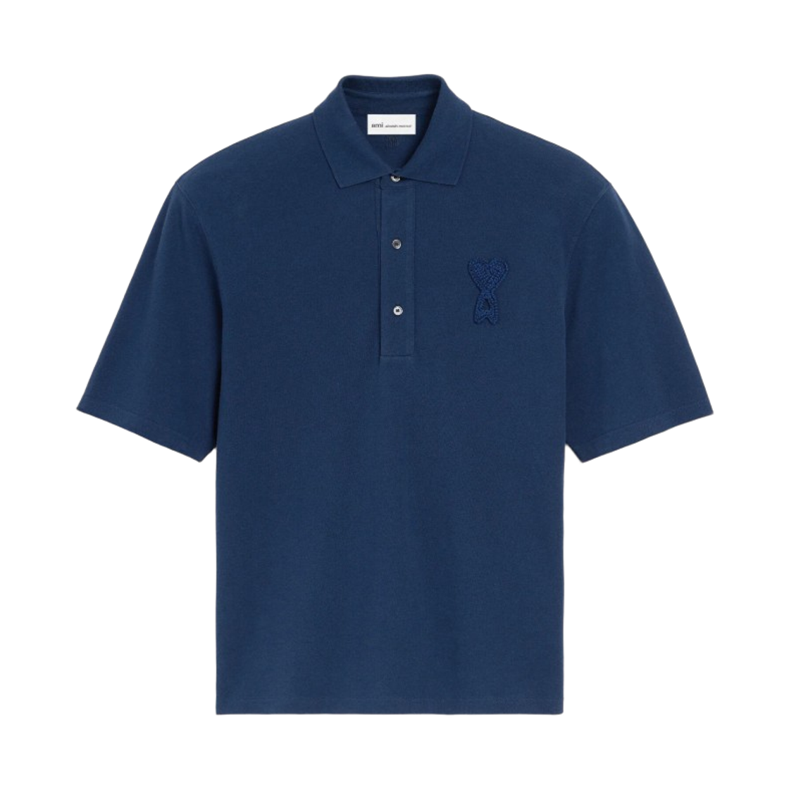 아미 톤온톤 하트 로고 코튼 니트 패치 폴로 셔츠 잉크(AMI de Coeur Cotton Knit Patch Polo Shirt Ink) - 1