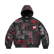 Supreme Guns Embroidered Hooded Leather Jacket Black - 26SS