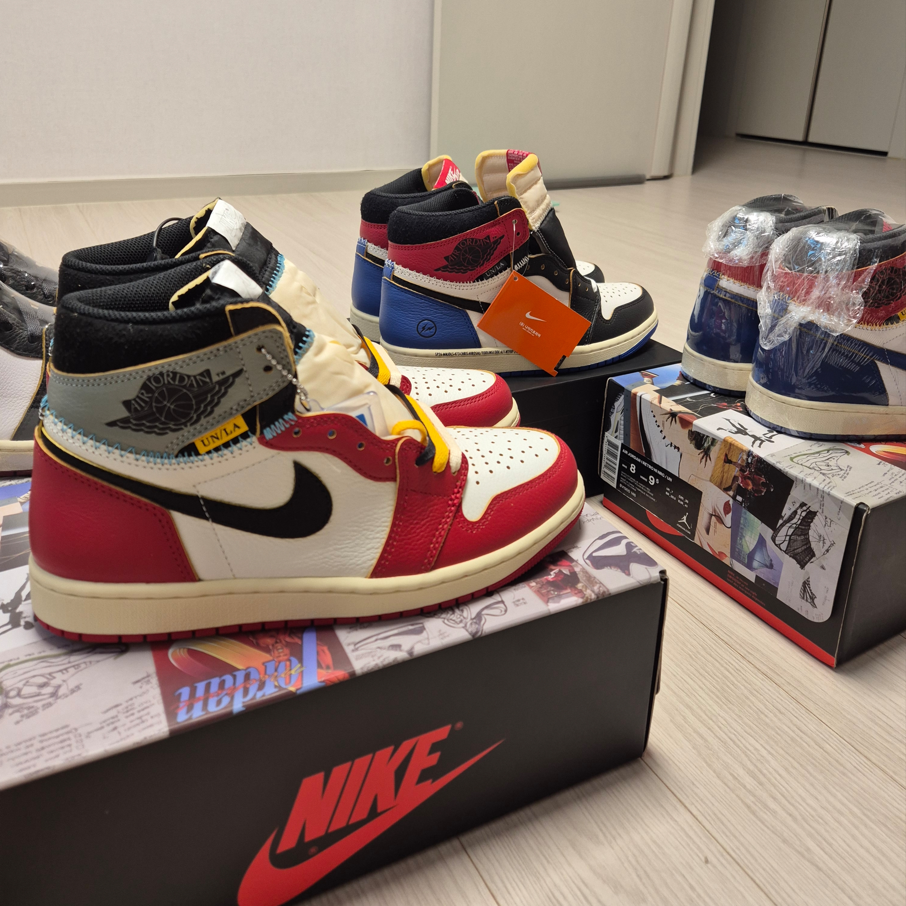 Jordan 1 x Fragment x Union LA Black and Varsity Red, Jordan 1 x Union Retro High OG Chicago Shadow 착용 스타일 - 6