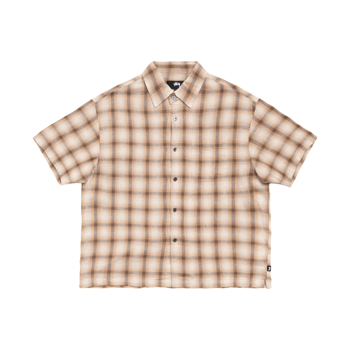 1110385 Stussy Liam SS Plaid Shirt Brown