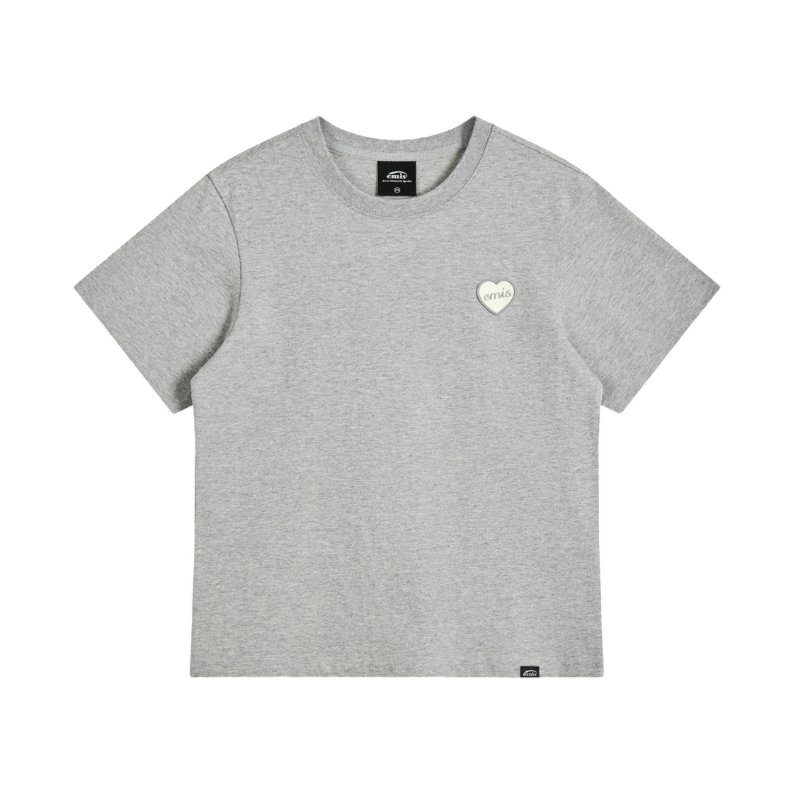 (W) 이미스 하트 러버 패치 티셔츠 멜란지 그레이((W) Emis Heart Rubber Patch T-Shirt Melange Gray) - 1