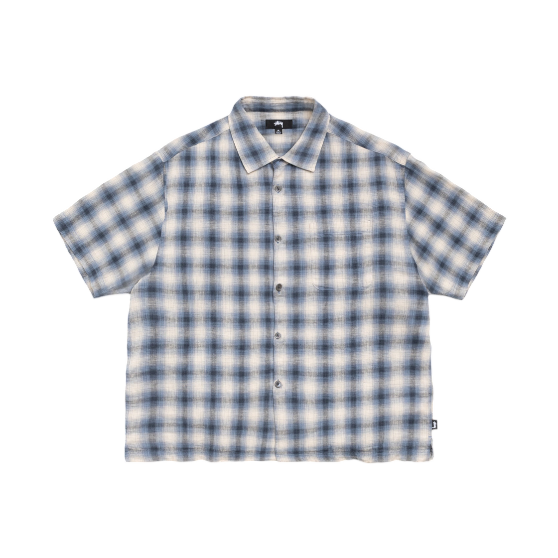 1110385 Stussy Liam SS Plaid Shirt Blue