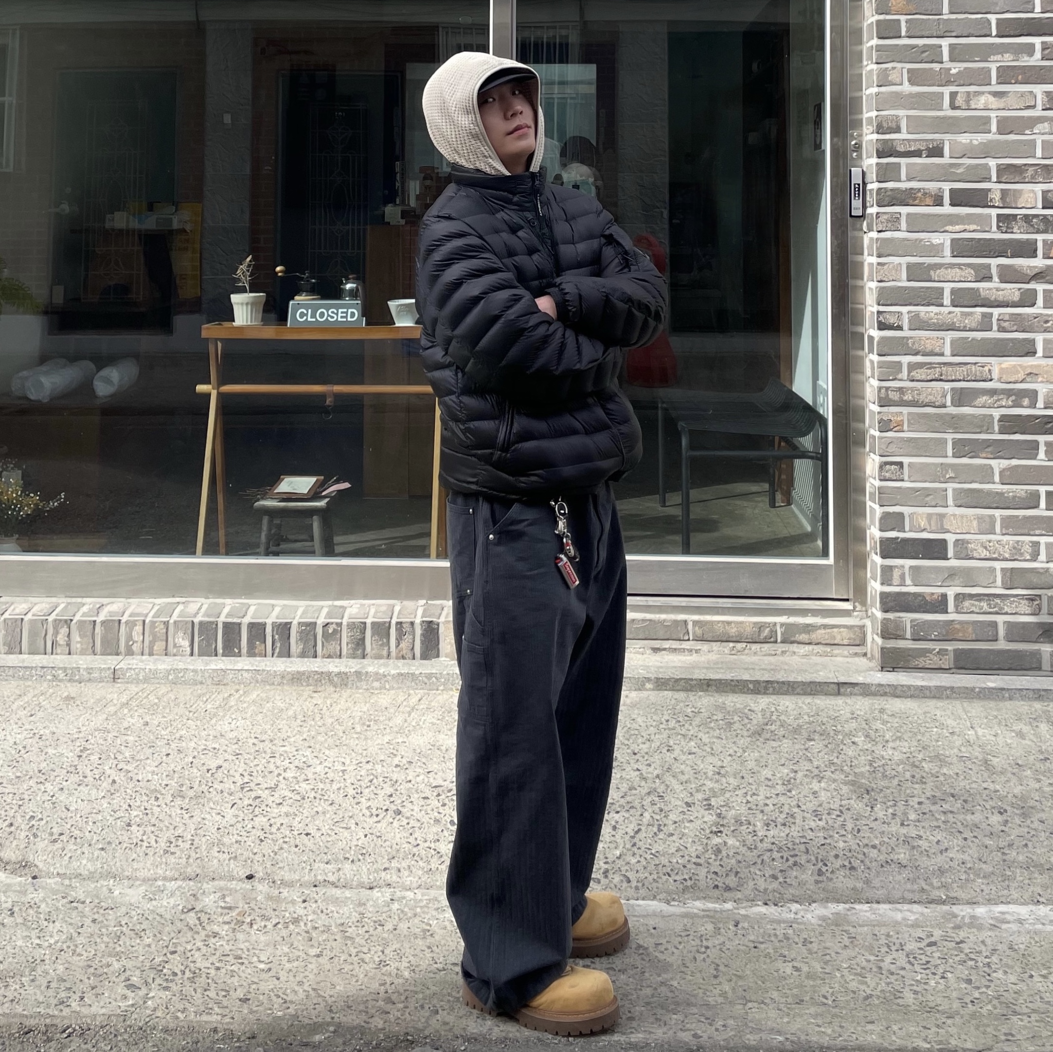 C.P. Company D.D. Shell Collar Zip Down Jacket Black - 24FW 착용 스타일 - 1