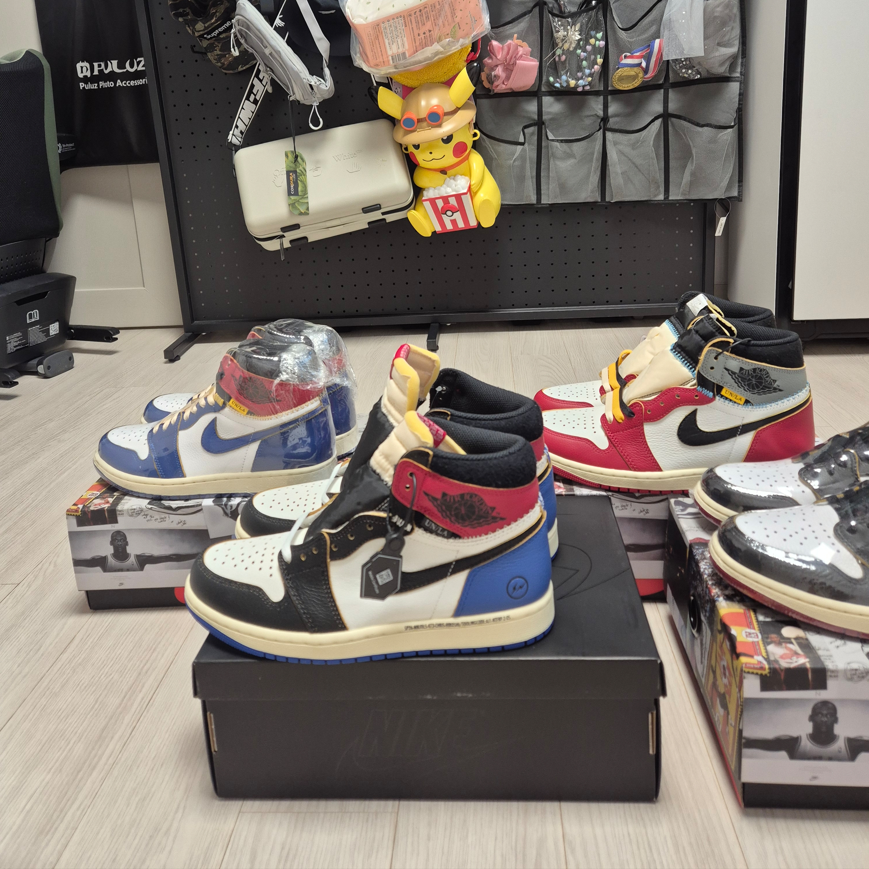 Jordan 1 x Fragment x Union LA Black and Varsity Red, Jordan 1 x Union Retro High OG Chicago Shadow 착용 스타일 - 3