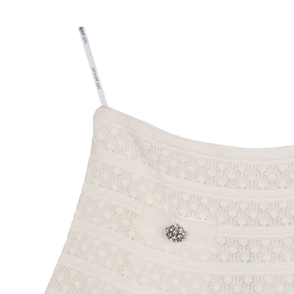 셀프 포트레이트 우먼 화이트 포인텔 니트 미니 스커트 화이트 - 26SS(Self Portrait Women White Pointelle Knit Mini Skirt White - 26SS) - 5