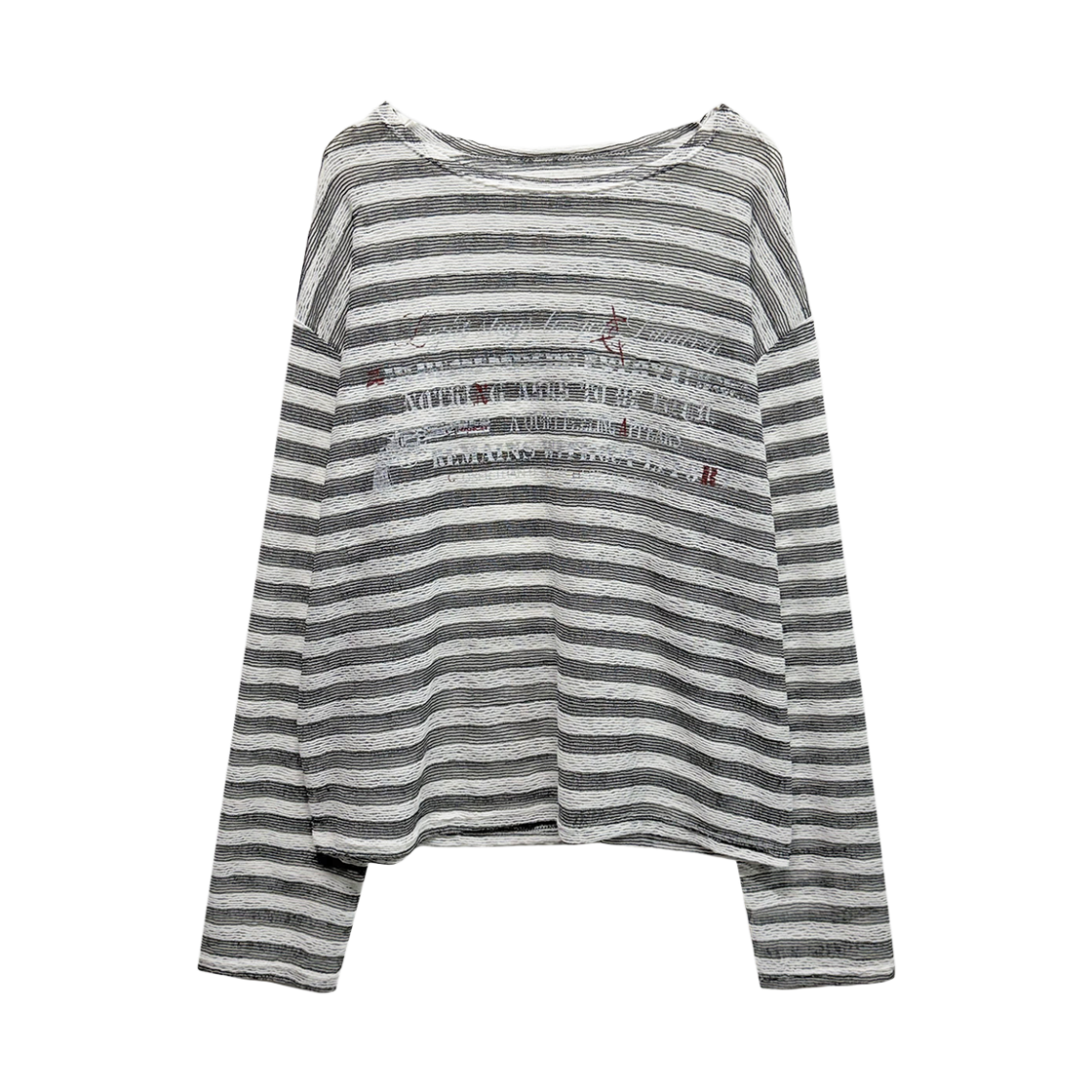 랜 아카이브 0097 타이포 스트라이프 시스루 롱슬리브 - 화이트(LAN ARCHIVE 0097 Typo Stripe Sheer Long Sleeve - White)