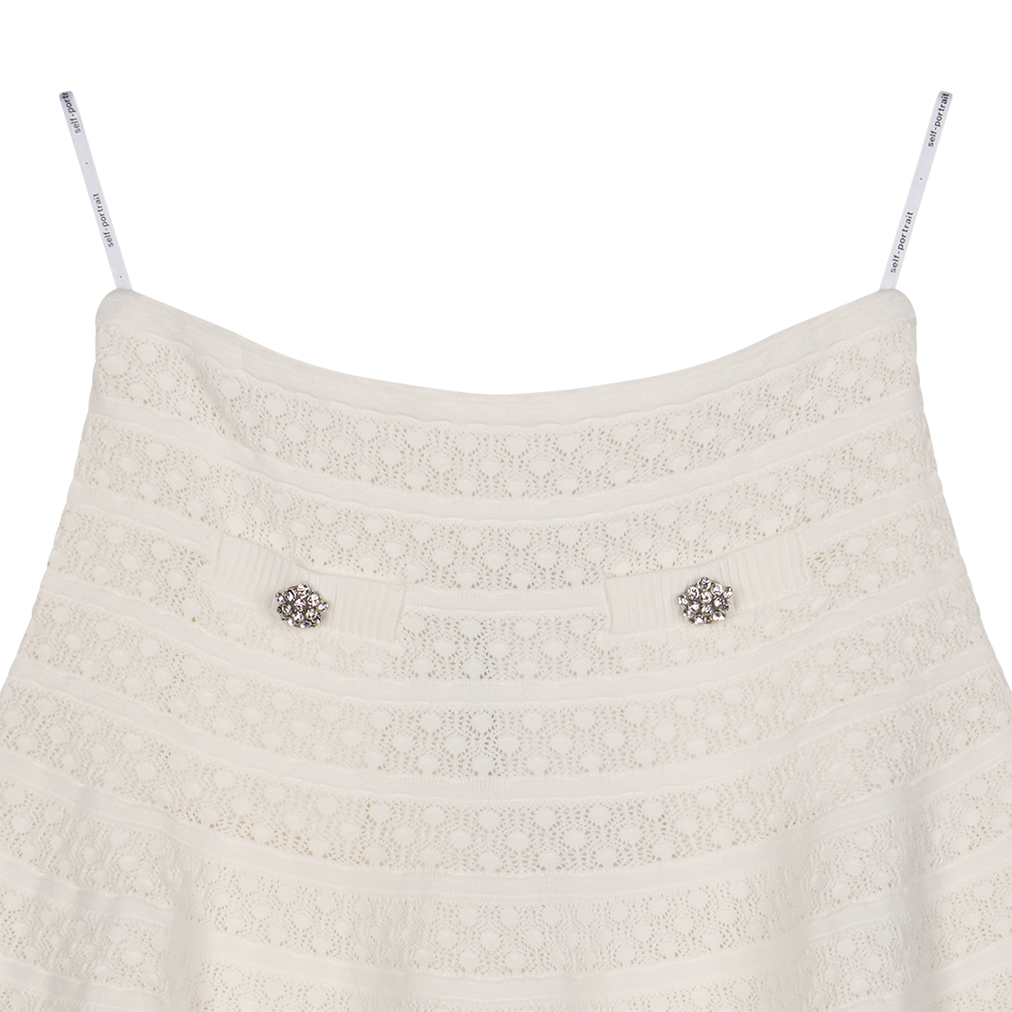 셀프 포트레이트 우먼 화이트 포인텔 니트 미니 스커트 화이트 - 26SS(Self Portrait Women White Pointelle Knit Mini Skirt White - 26SS) - 3